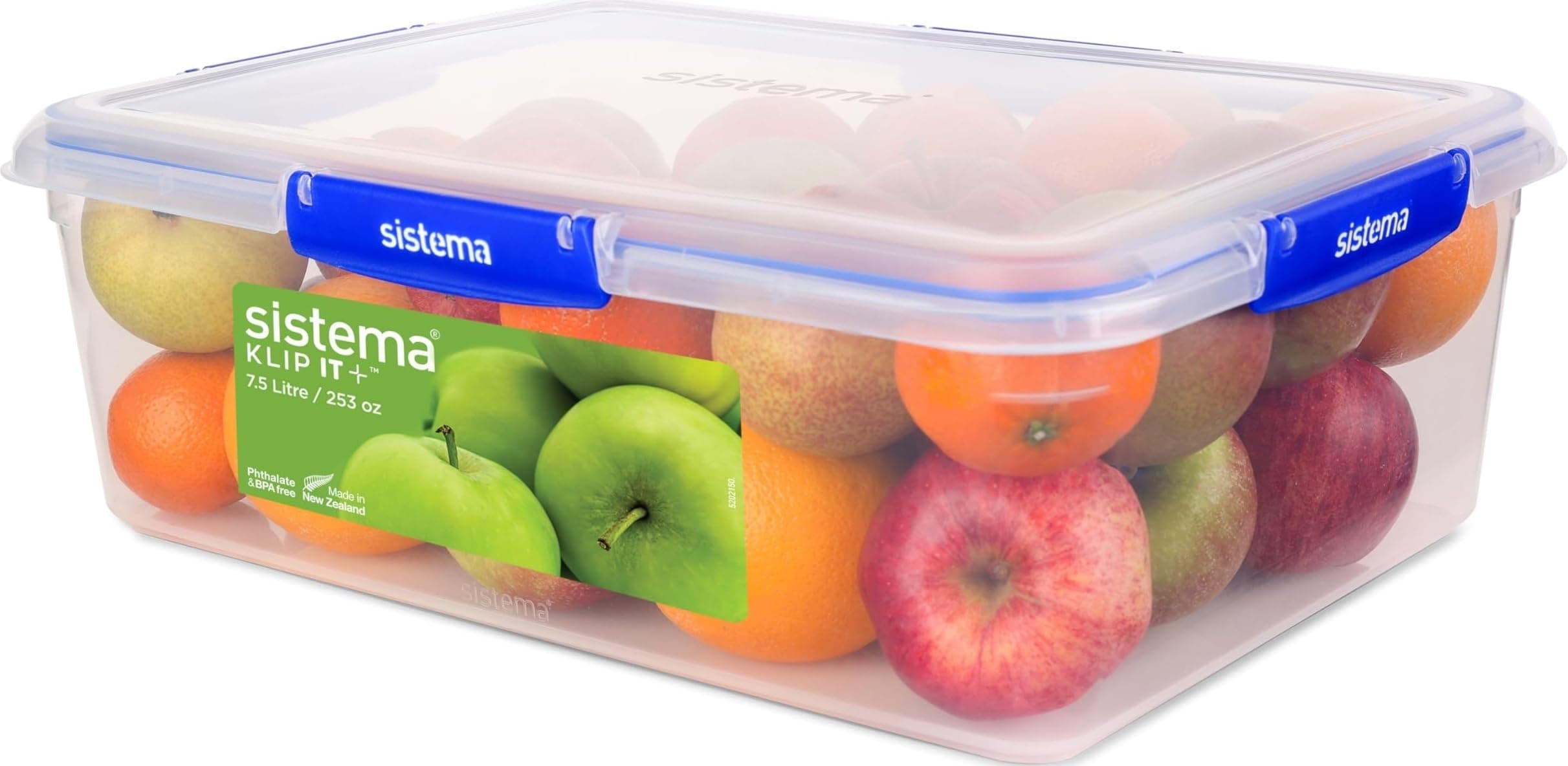 Sistema KLIP IT+ Large 7.5L Rectangle Food Storage Container, Stackable & Airtight Food Box with Lid, Dishwasher, Freezer, & Microwave-Safe, BPA-Free