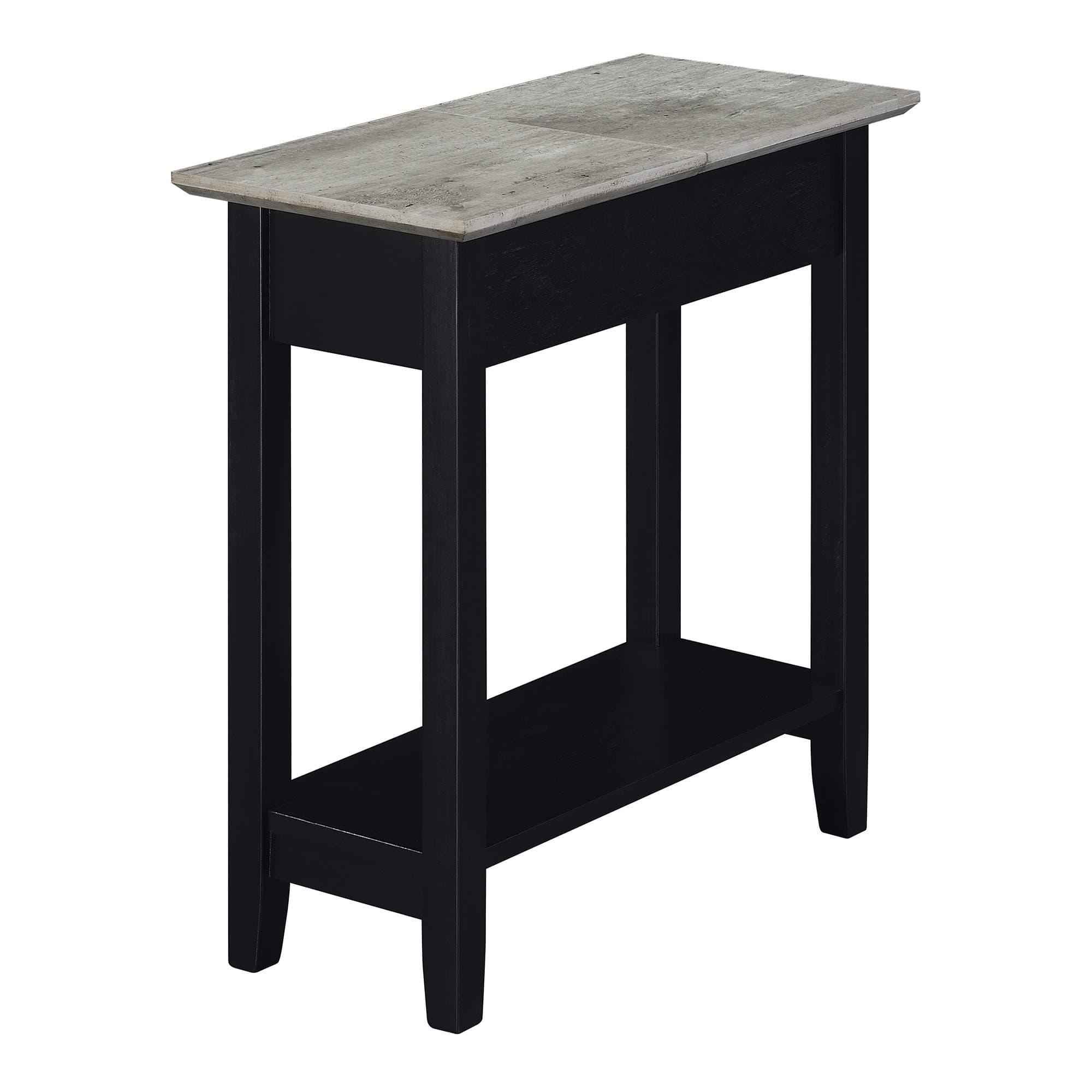 Convenience Concepts American Heritage Flip Top End Table 23.25" - Classic Narrow Chairside Accent with Hidden Storage & Lower Shelf for Traditional, Modern Living Room, Faux Birch/Black