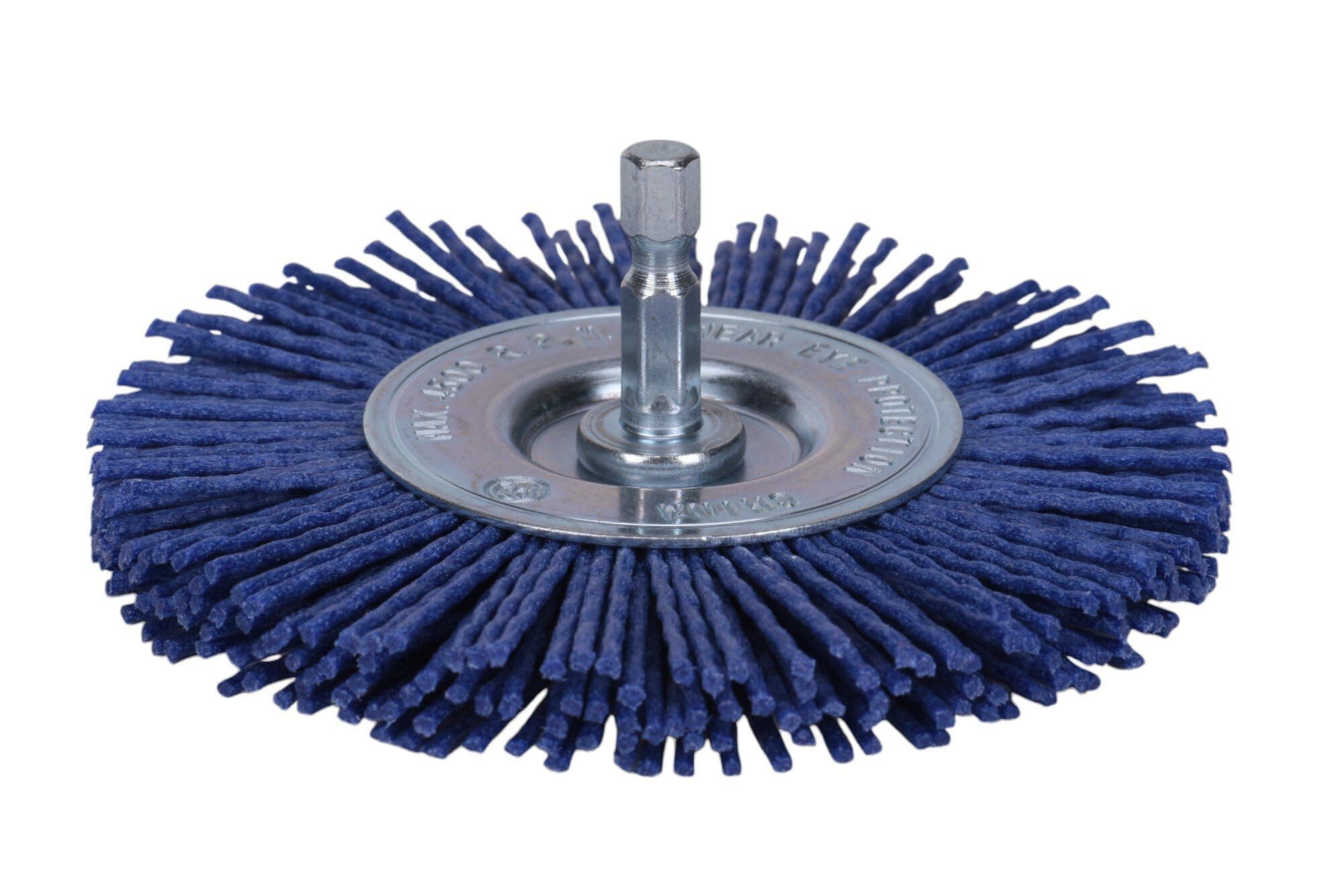 Century Drill & Tool 77443 4" Fine Nylon Radial Brush, 150 Grit, 1/4" Quick Change Shank, 4,500 RPM - Nylon Bristles for Metal, Wood, Plastic, Masonry