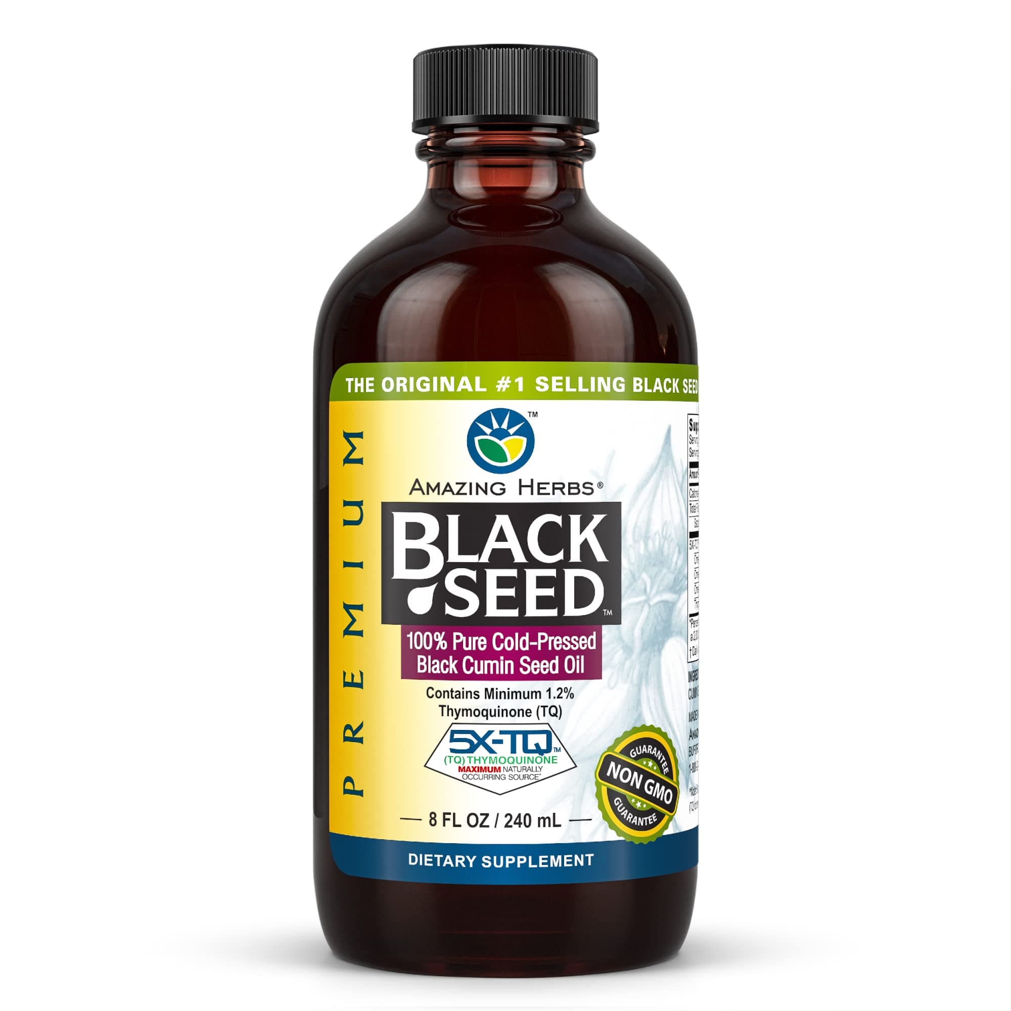Amazing Herbs Premium Black Seed Oil - Gluten Free, Non GMO, Cold Pressed Nigella Sativa Aids in Digestive Health, Immune Support, Brain Function - 8 Fl Oz