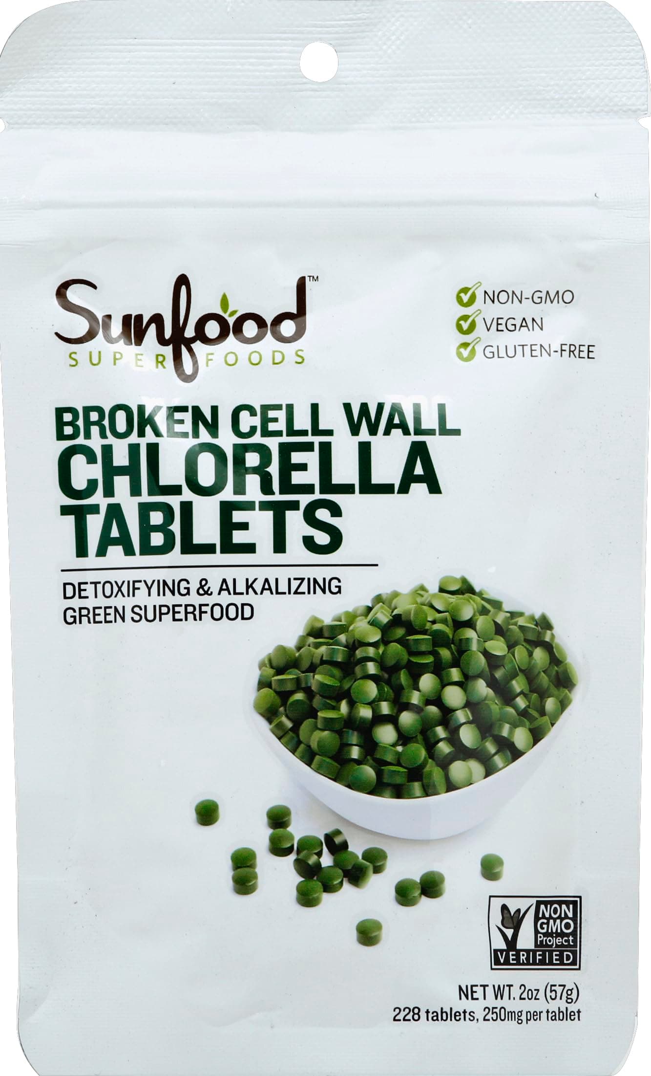Sunfood Superfoods Broken Cell Wall Chlorella Tablets - Chlorophyll, Chlorella Green Algae Tablets for Women & Men, Source of Protein, Iron, Beta Carotene & B Vitamins, Non GMO, Vegan - 2 oz Bag