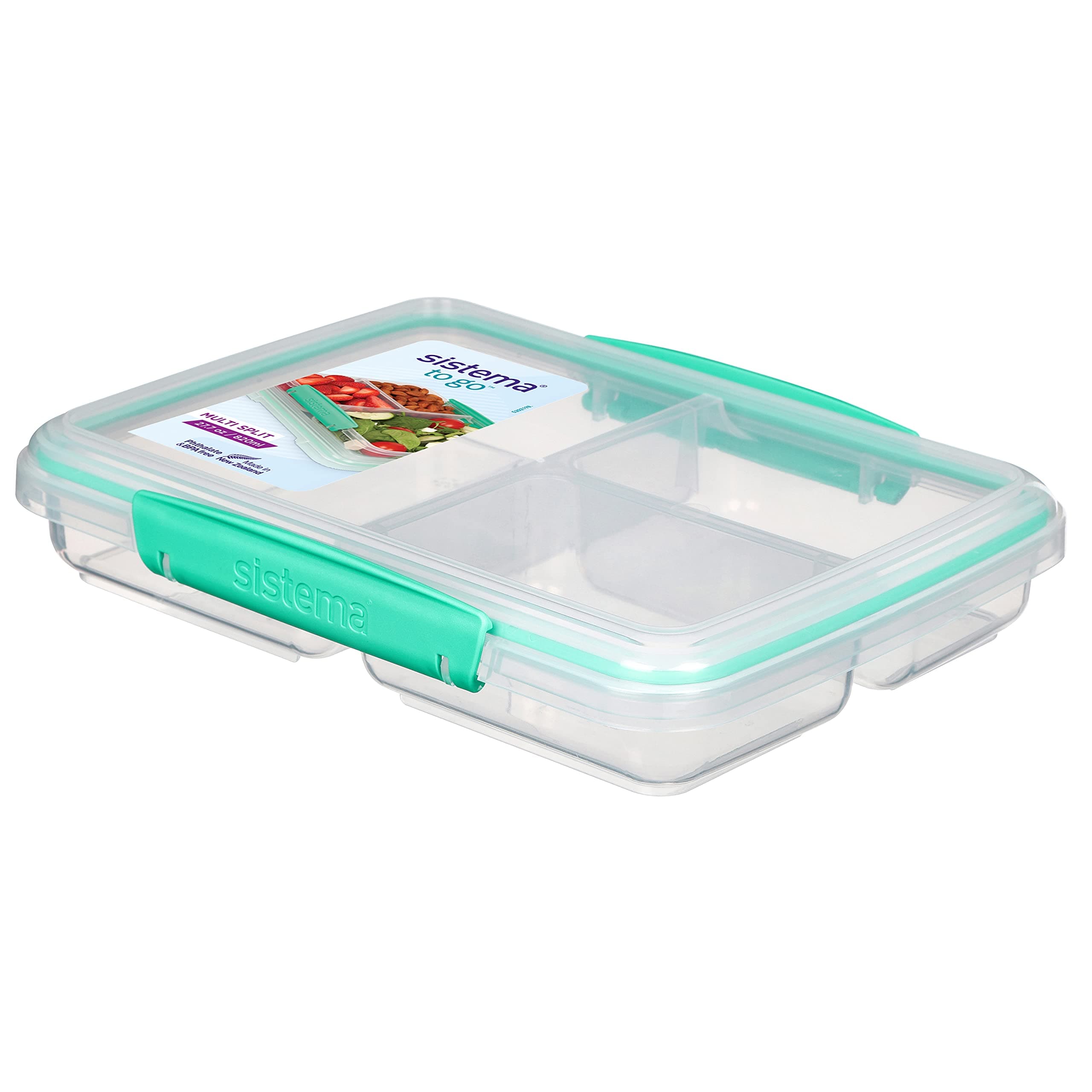 Sistema To Go Multi Split Meal & Food Container with Dividers & Clips | 820ml | BPA-Free | 1 Food Storage Container, Color May Vary
