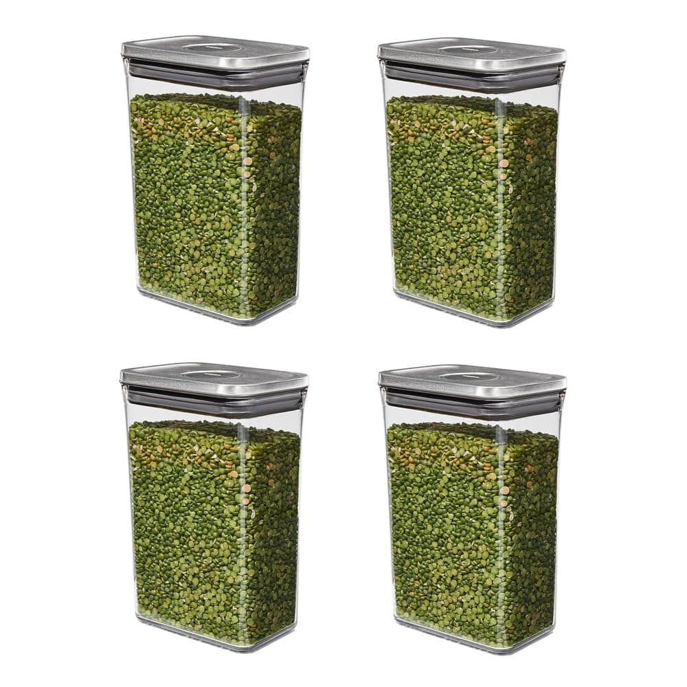 OXO Steel POP Container Medium Rectangle - 2.7 Qt (Pack of 4) Food Storage Containers Airtight for Rice, Pasta & More, Grey