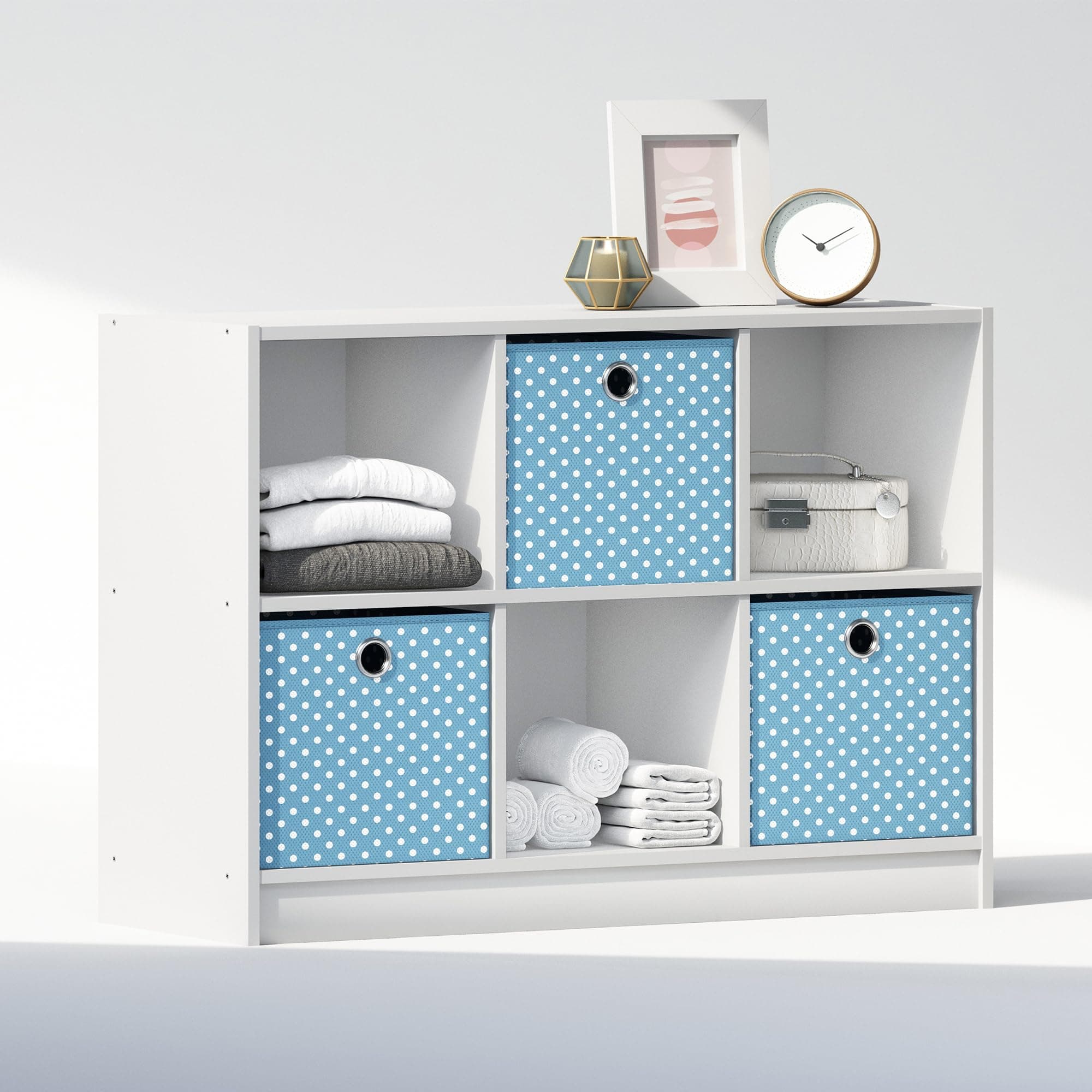 Furinno Cubic Closet Organizers and Storage, 6-Cube Closet Organizer with Bins, Open Shelf Storage, for Wardrobe, Bedroom, Living Room, White