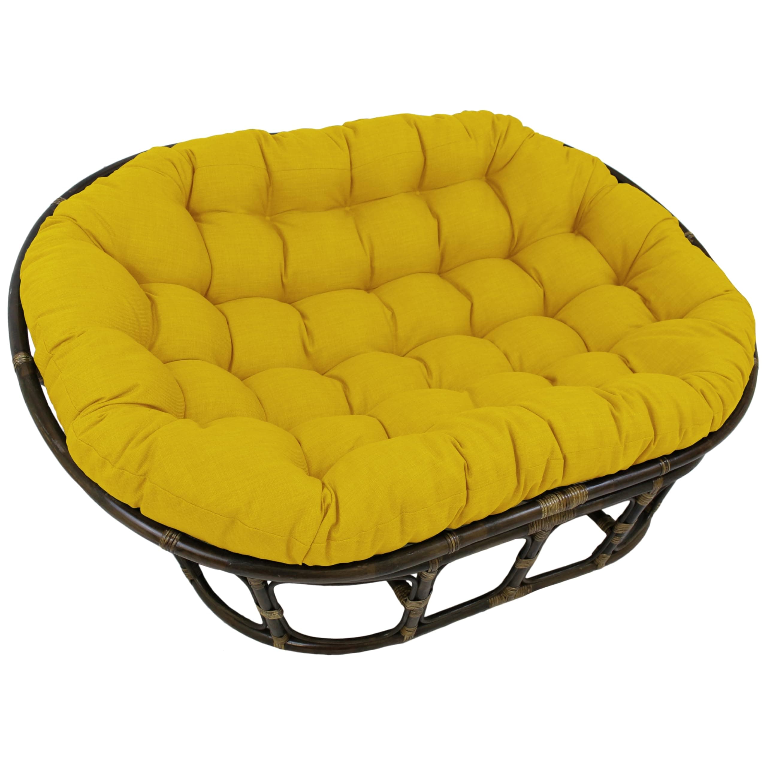 Blazing Needles Solid Outdoor Spun Polyester Double Papasan Cushion, 65" x 48", Lemon