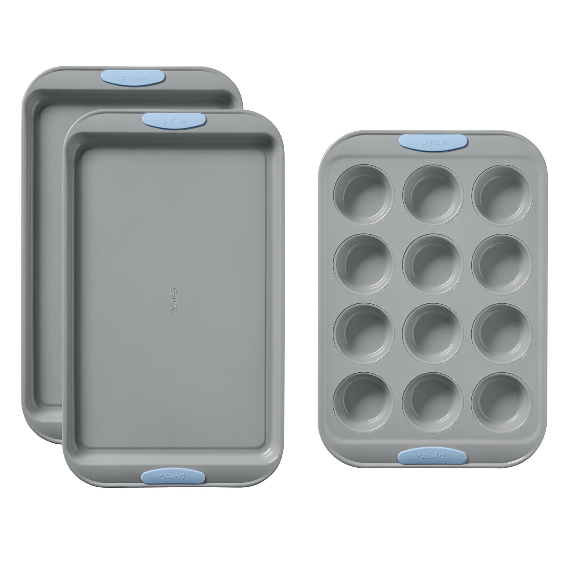 Pyrex 3-Piece Metal Cookie & Muffin Sheet Bakeware Set, Cerulean