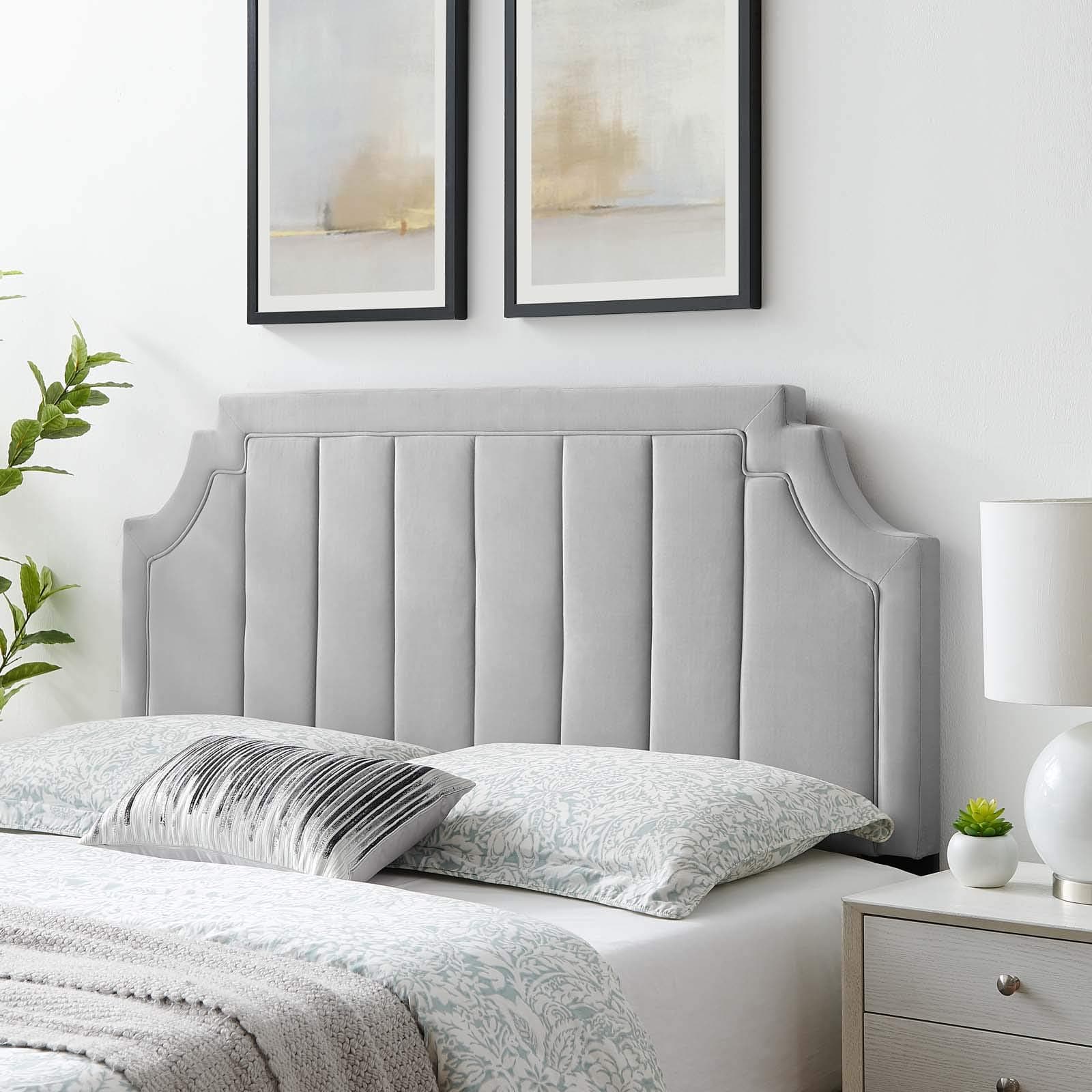 Modway Alyona Performance Velvet Full/Queen Headboard in Light Gray