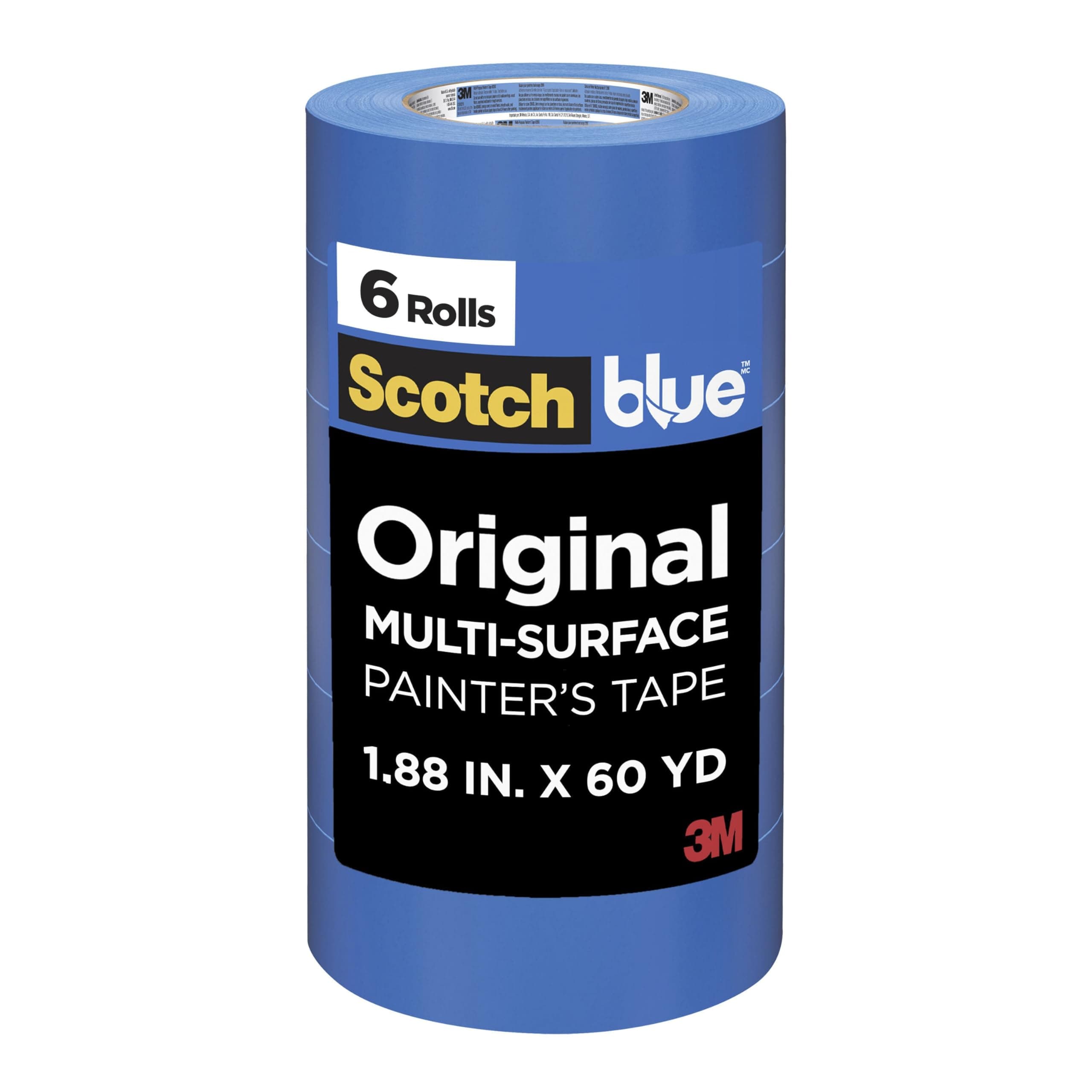 ScotchBlue Original Multi-Surface Painters Tape, 2 Inch Wide (1.88 In. x 60 Yds), 6 Rolls Blue Paint Tape Protects Surfaces & Removes Easily, Masking Tape for Indoor and Outdoor Use (2090-48TP6)
