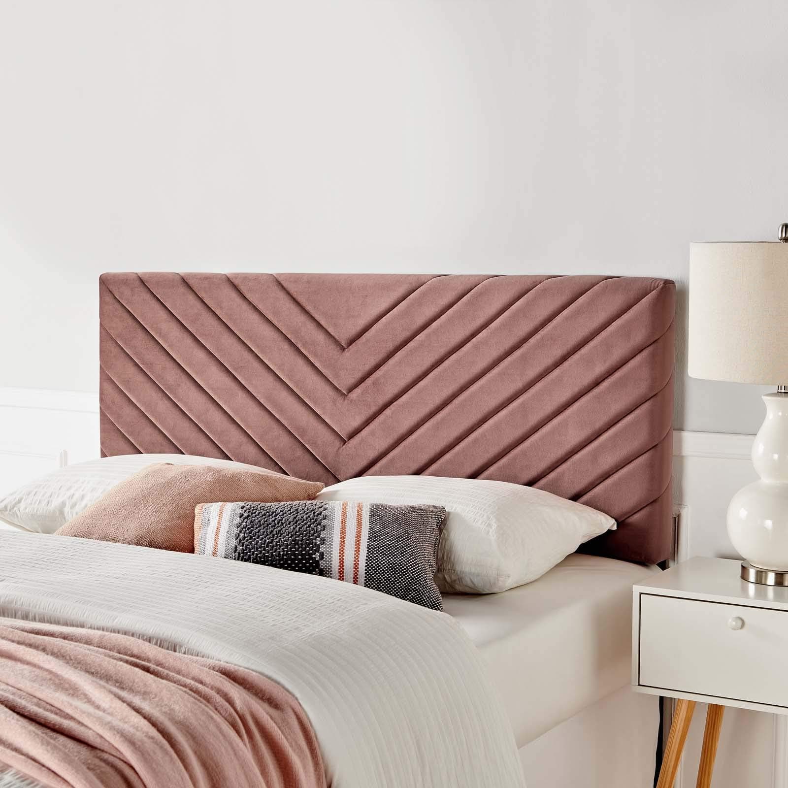 Modway Alyson Chevron Tufted Performance Velvet Upholstered Full/Queen Headboard in Dusty Rose