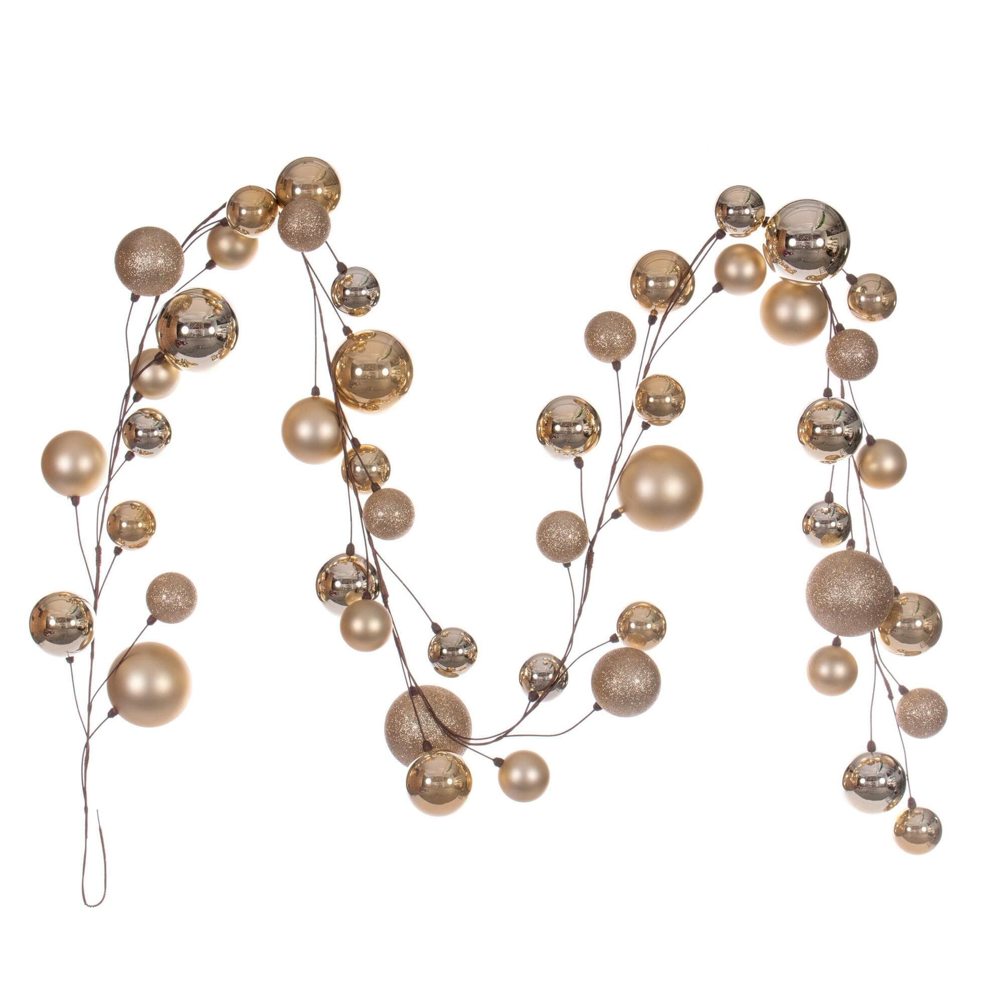 Vickerman 10' Champagne and Rose Assorted Finish Branch Ball Ornament Garland.