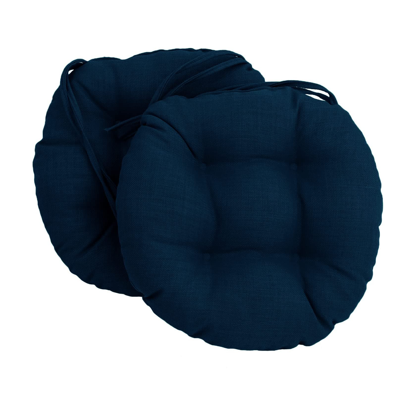 Blazing Needles Spun Polyester Solid Outdoor Round Tufted Chair Cushions Set, Set of 2, 16", Azul