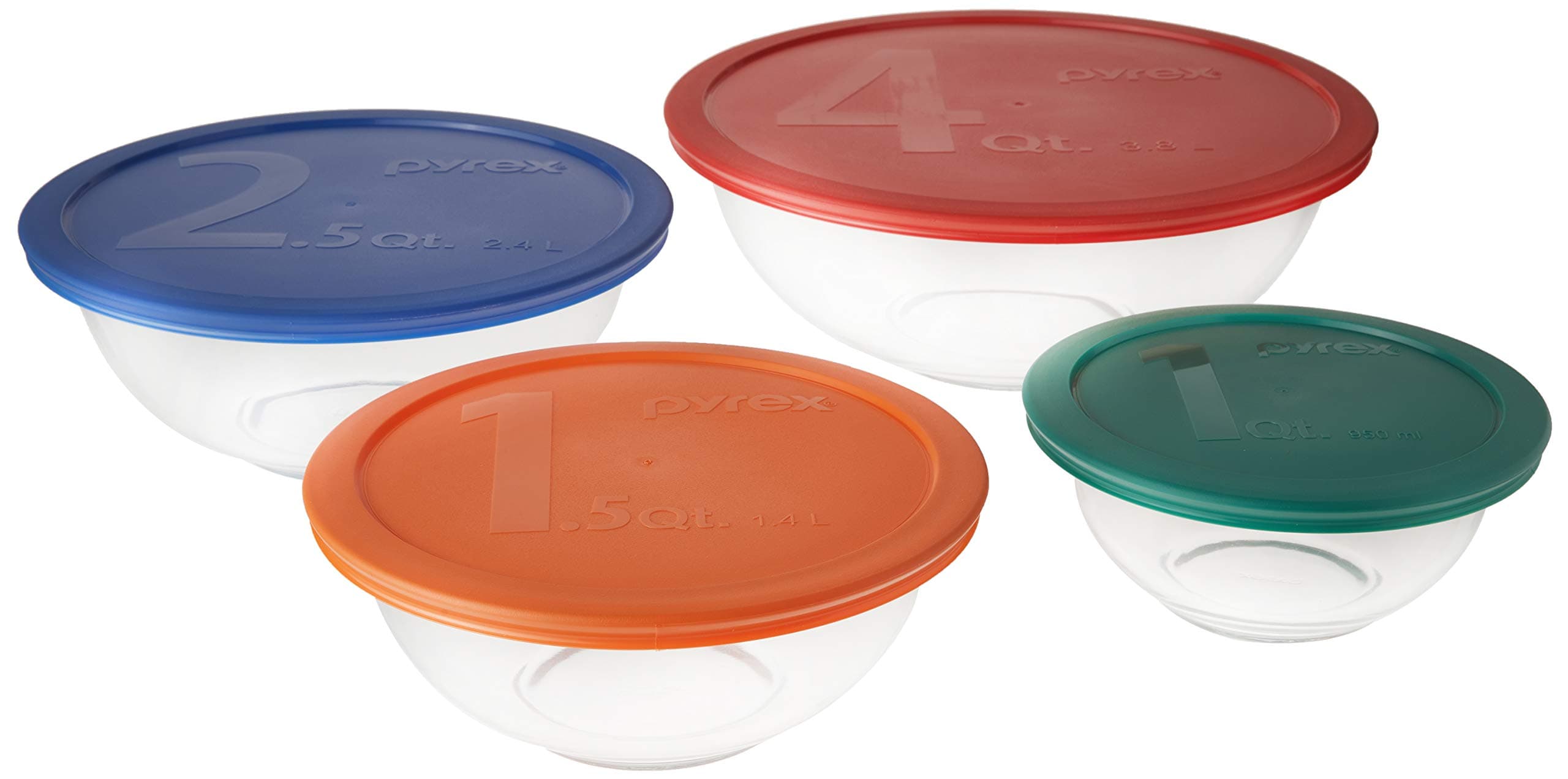 Pyrex 1086053 711717427560 Smart Essentials Mixing Bowl Set Including Locking Lids (Clear), 8 Piece, Multicolor
