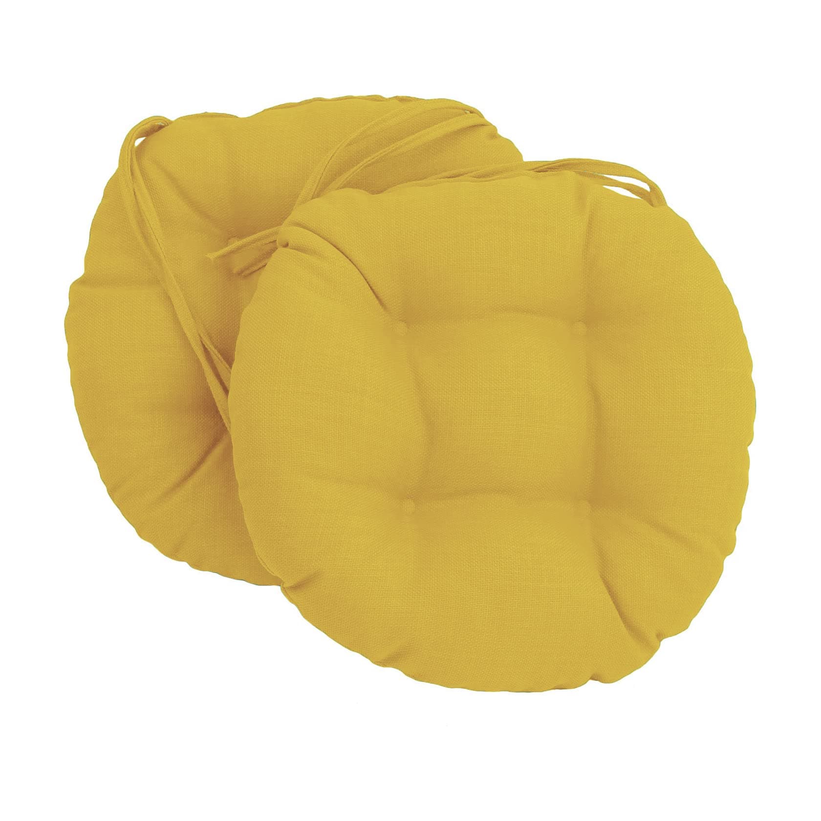 Blazing Needles Spun Polyester Solid Outdoor Round Tufted Chair Cushions Set, Set of 2, 16", Lemon