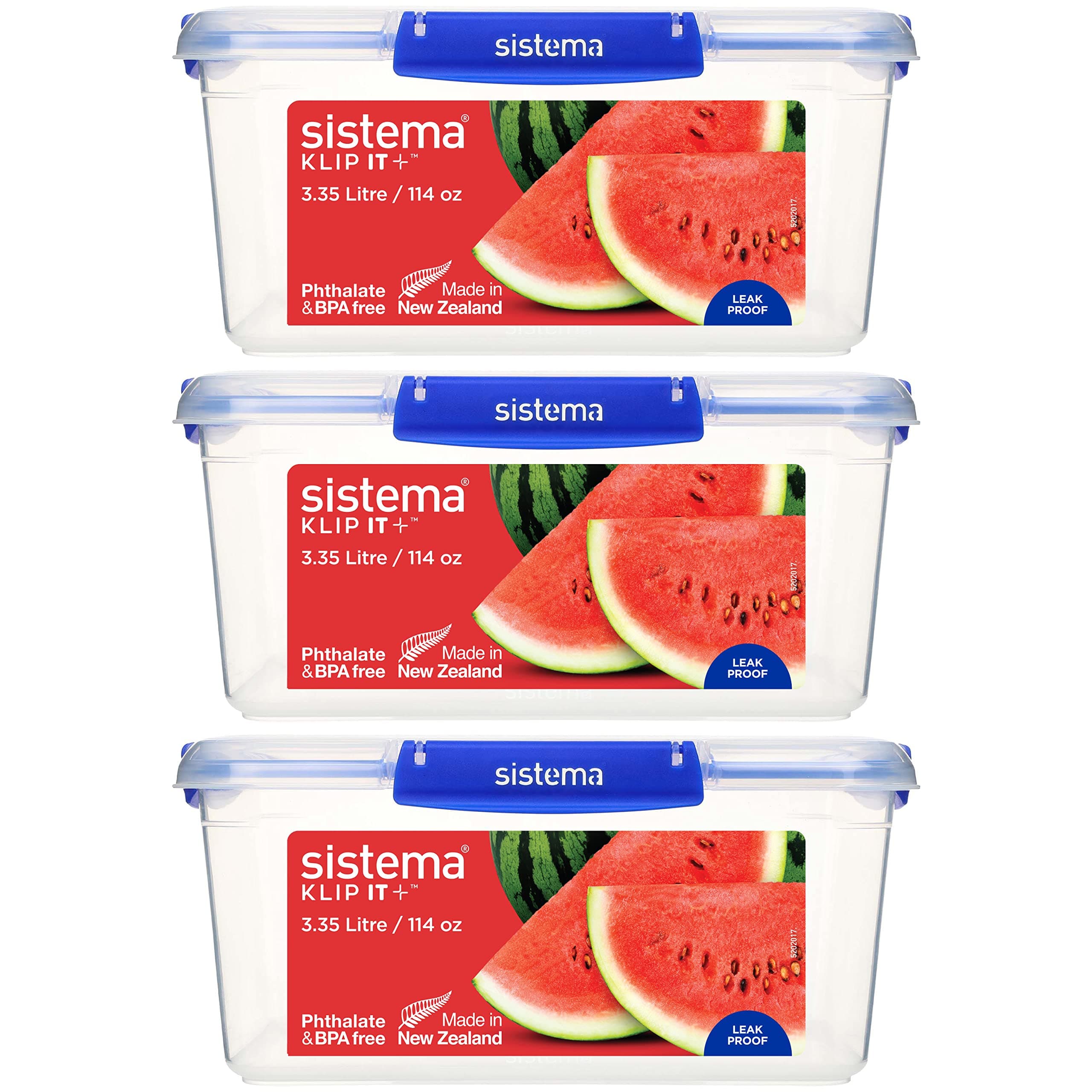 Sistema KLIP IT+ 3.35L Rectangle Food Storage Containers (3-Pack), Stackable & Airtight Food Boxes with Lids, Dishwasher, Freezer, & Microwave-Safe, BPA-Free, School Lunch Boxes