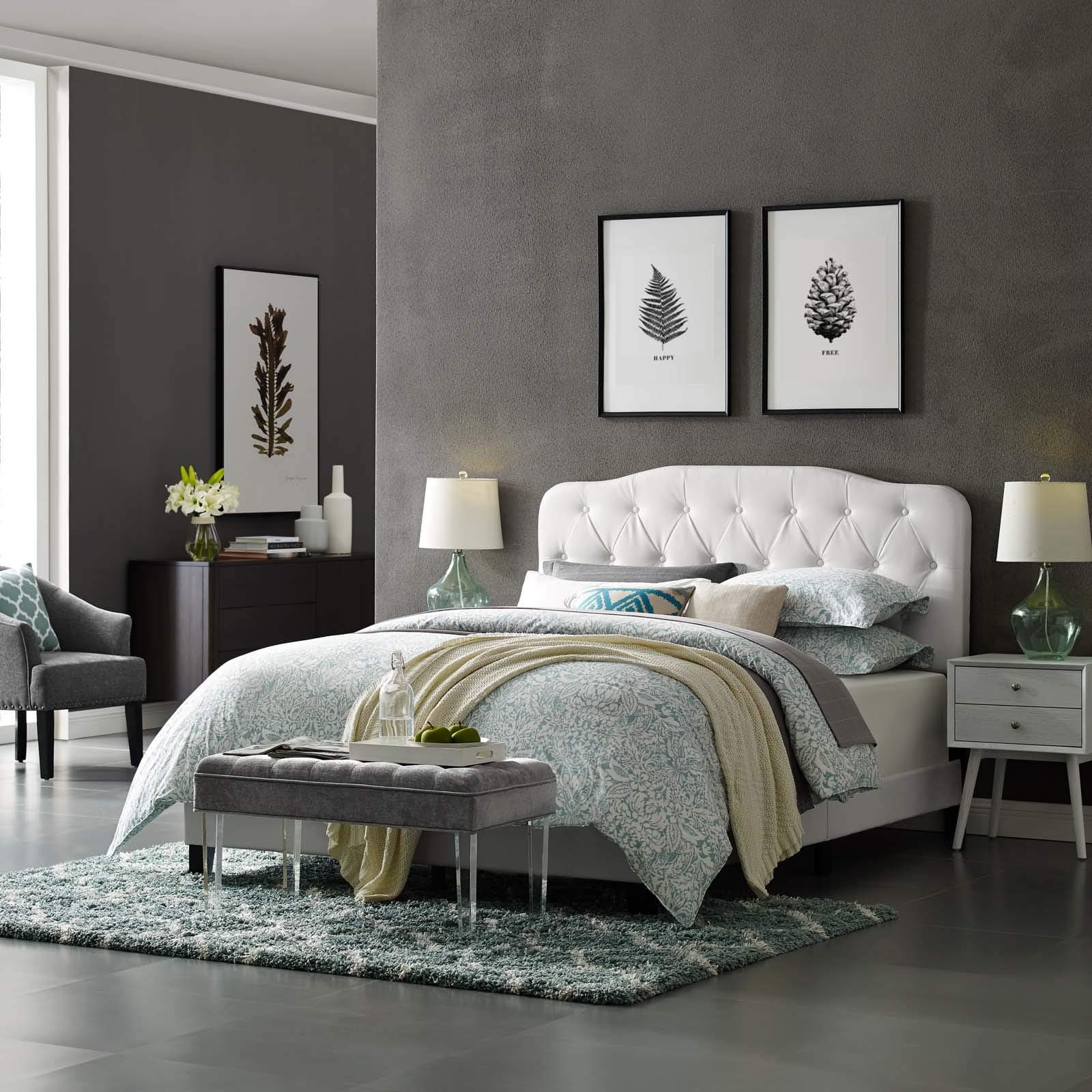 Modway Amelia Tufted Vegan Leather Upholstered Full Platform Bed in White