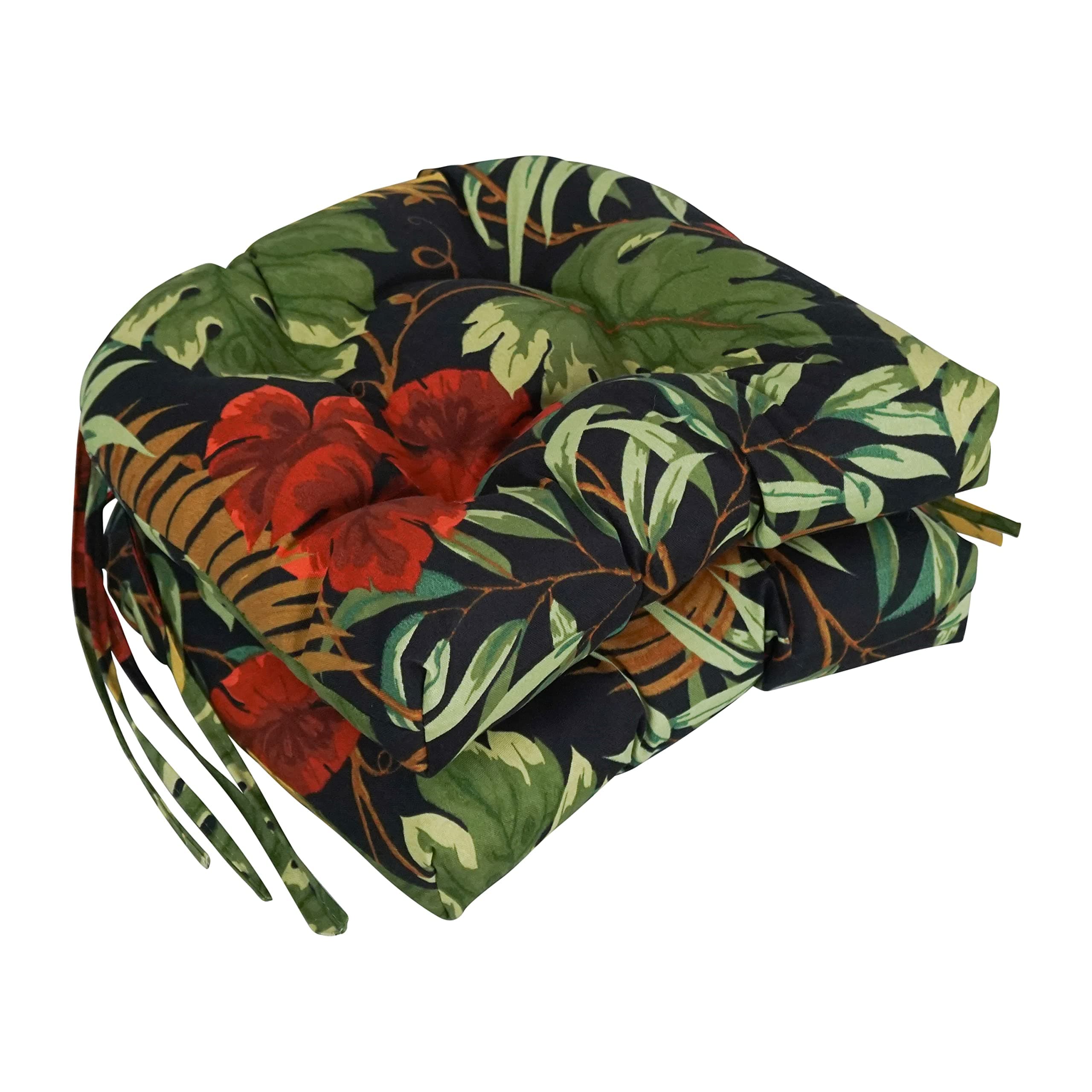 Blazing Needles Spun Polyester Patterned Outdoor U-Shaped Tufted Chair Cushions Set, Set of 2, 16", Tropique Raven