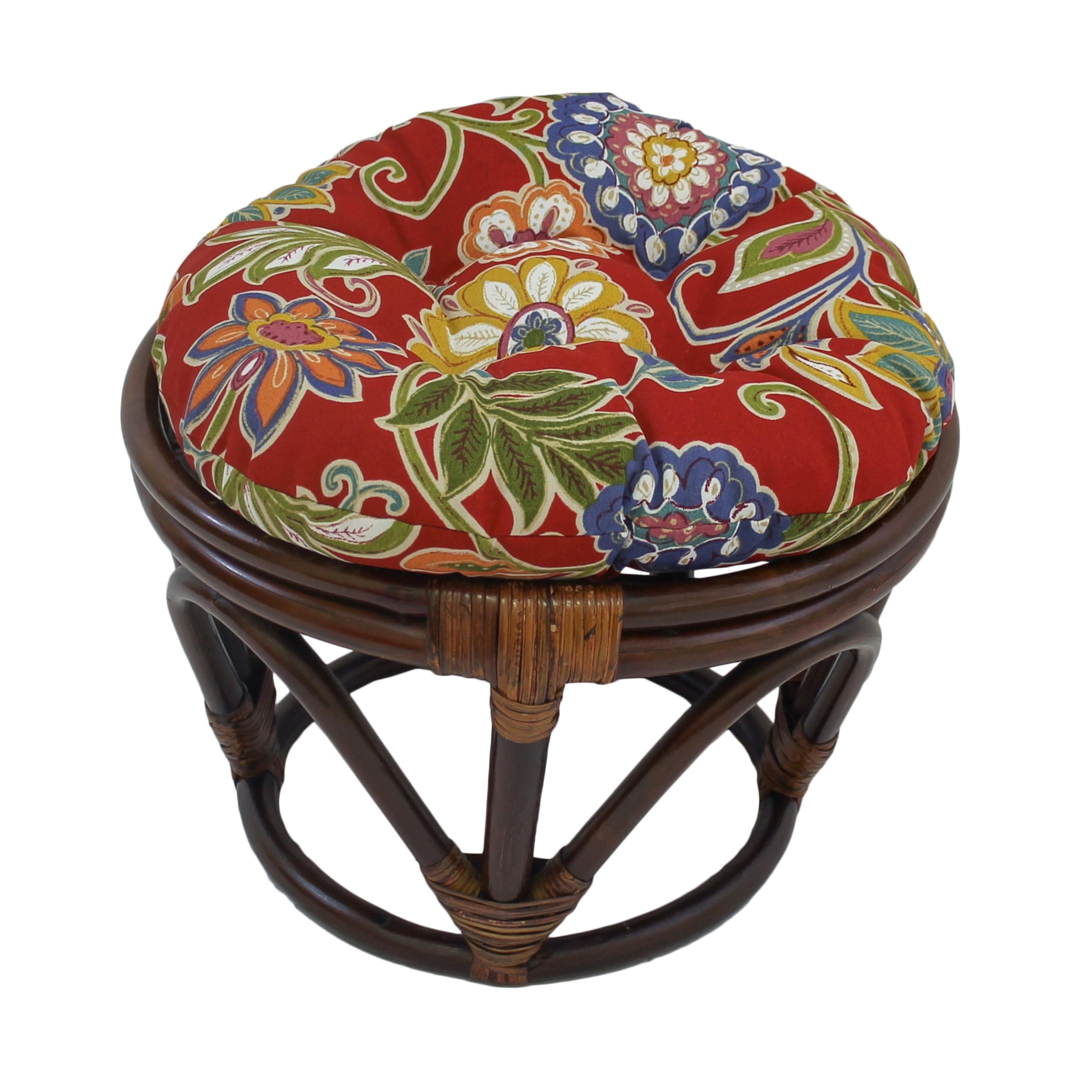 Blazing Needles Round Patterned Spun Polyester Tufted Footstool Cushion, 18", Alenia Pompeii