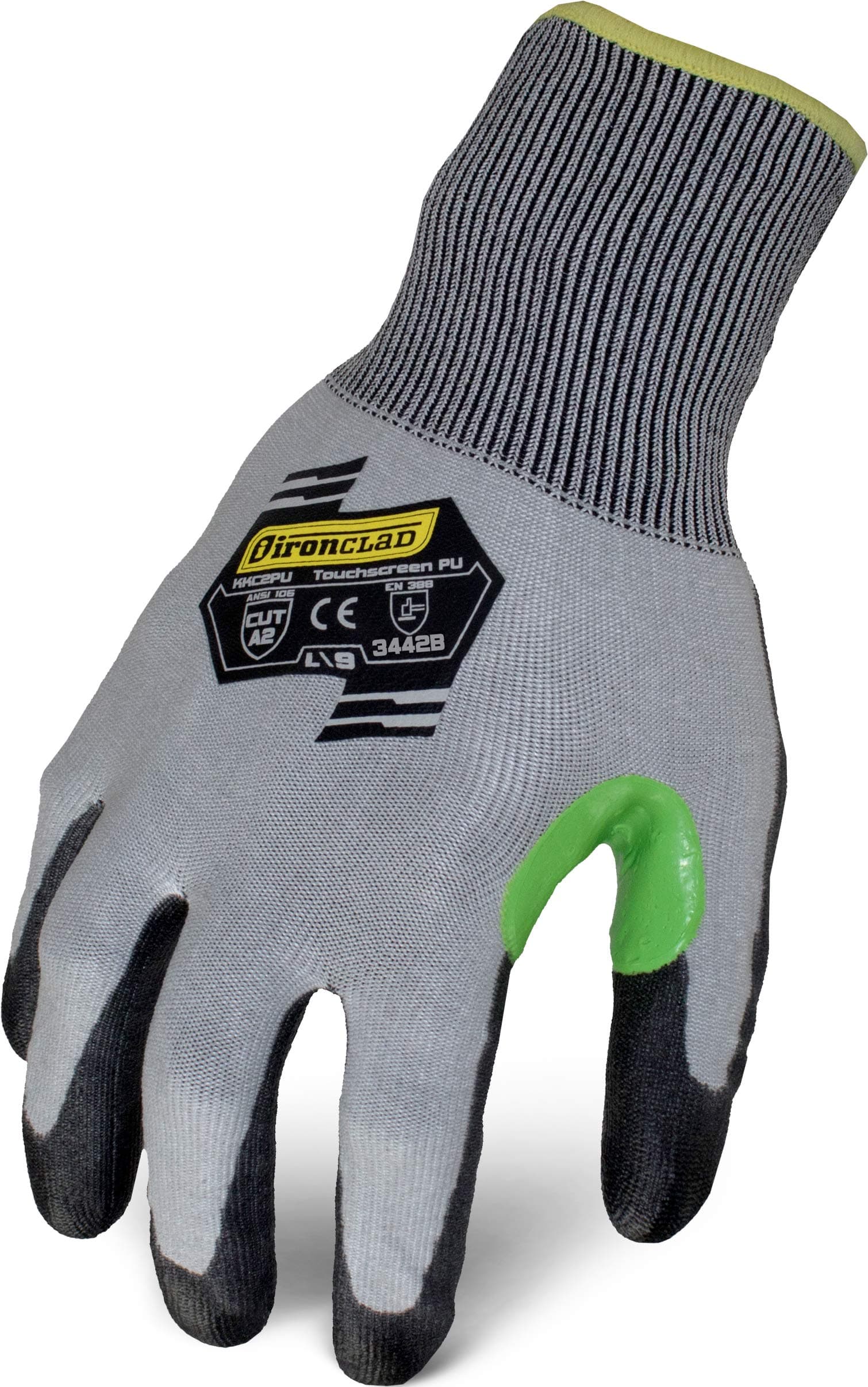 Ironclad Command Touchscreen Knit PU Glove; Touchscreen Infused Palm, A2 Cut Resistant, Polyurethane Palm Coating, Sized XS, S, M, L, XL, XXL