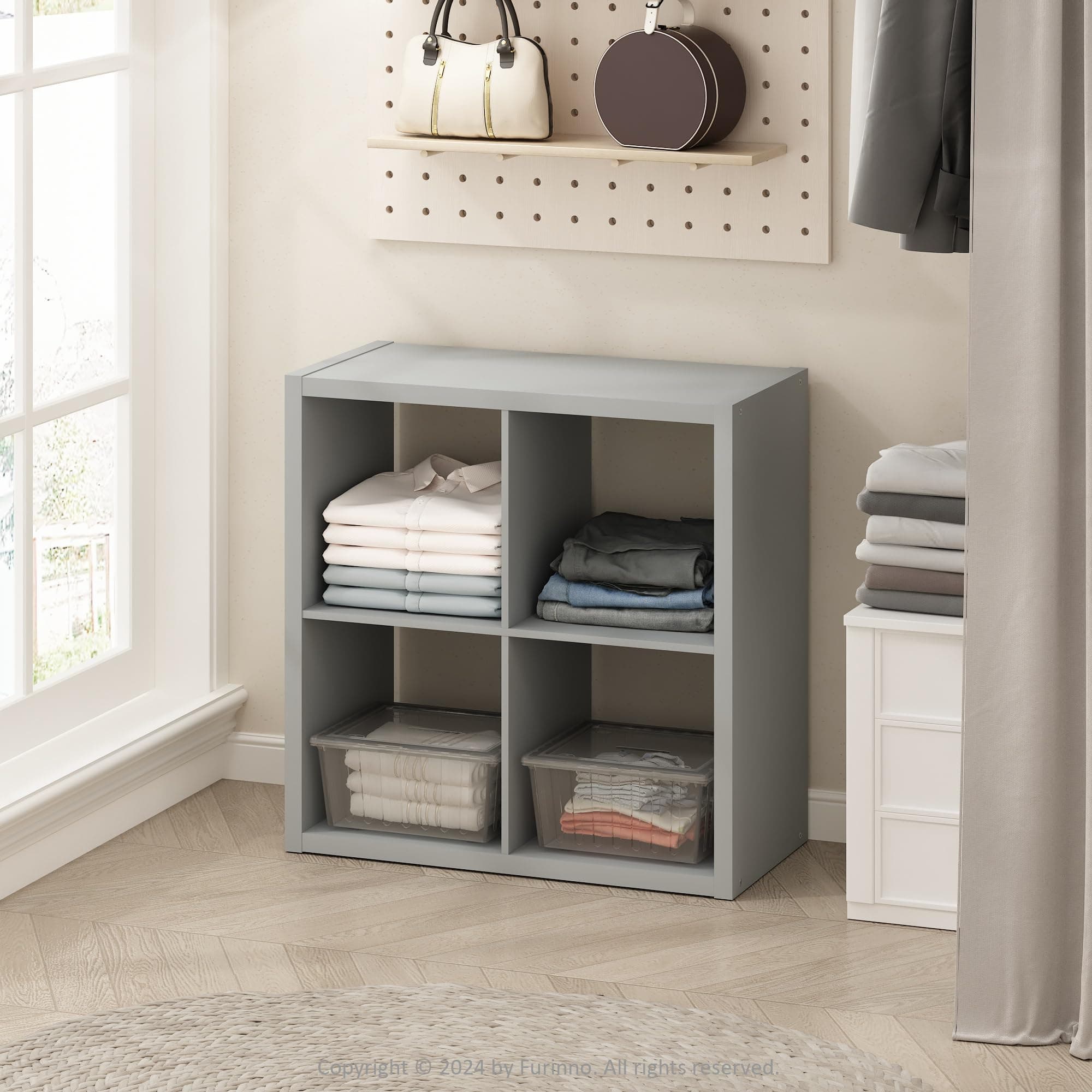 Furinno Cubic Extra Thick 4-Cube Closet Organizers and Storage, Light Grey