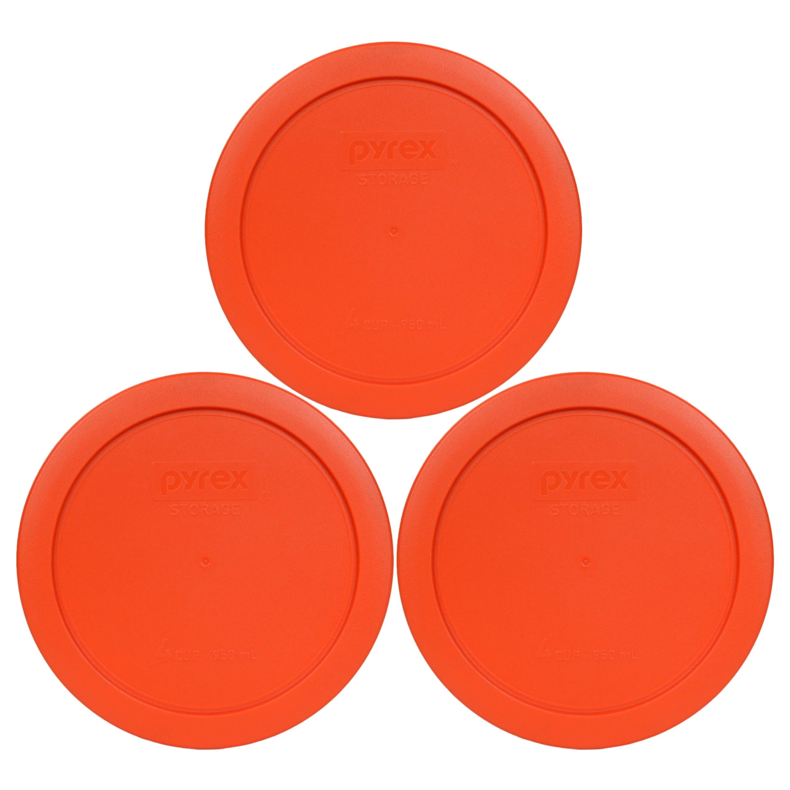 Pyrex 7201-PC (4-Cup) Pumpkin Food Storage Lids (3-Pack) - Made in USA