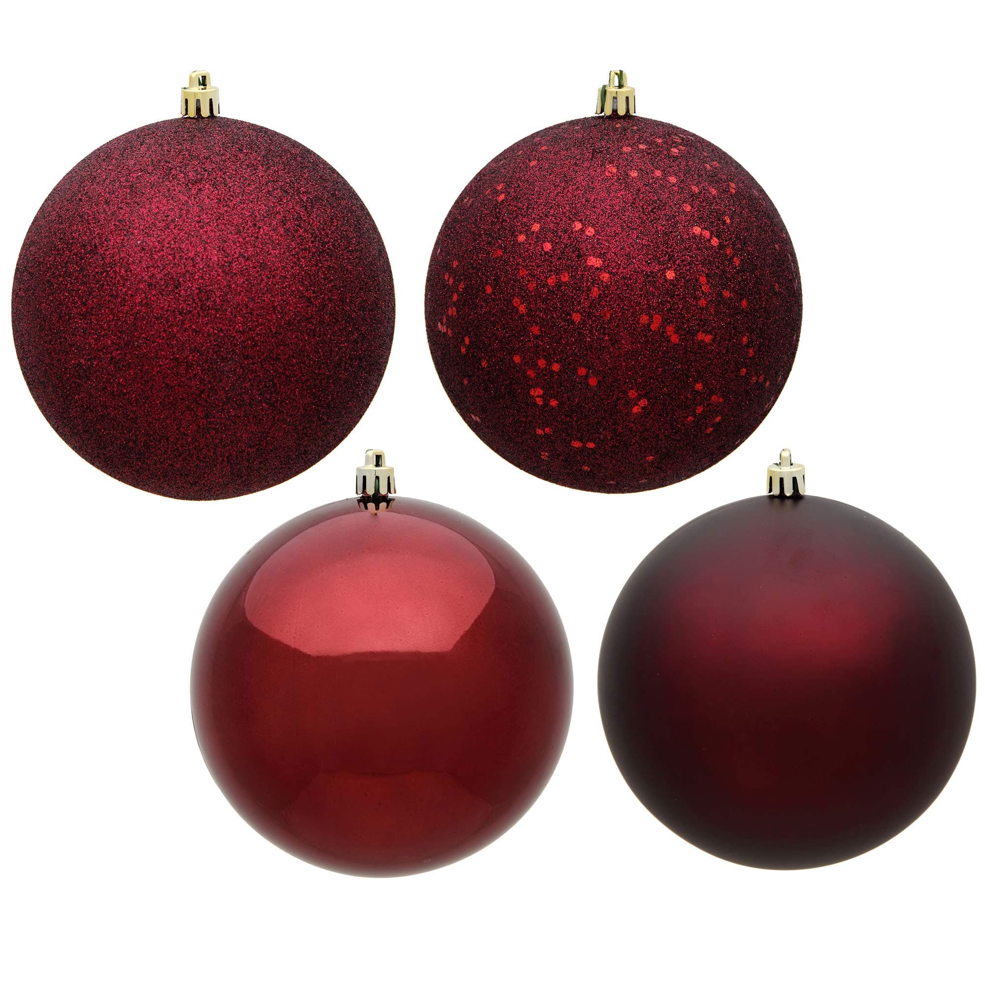 Vickerman 10" Burgundy 4-Finish Ball Ornament Set. Includes 4 Ornaments per Box.