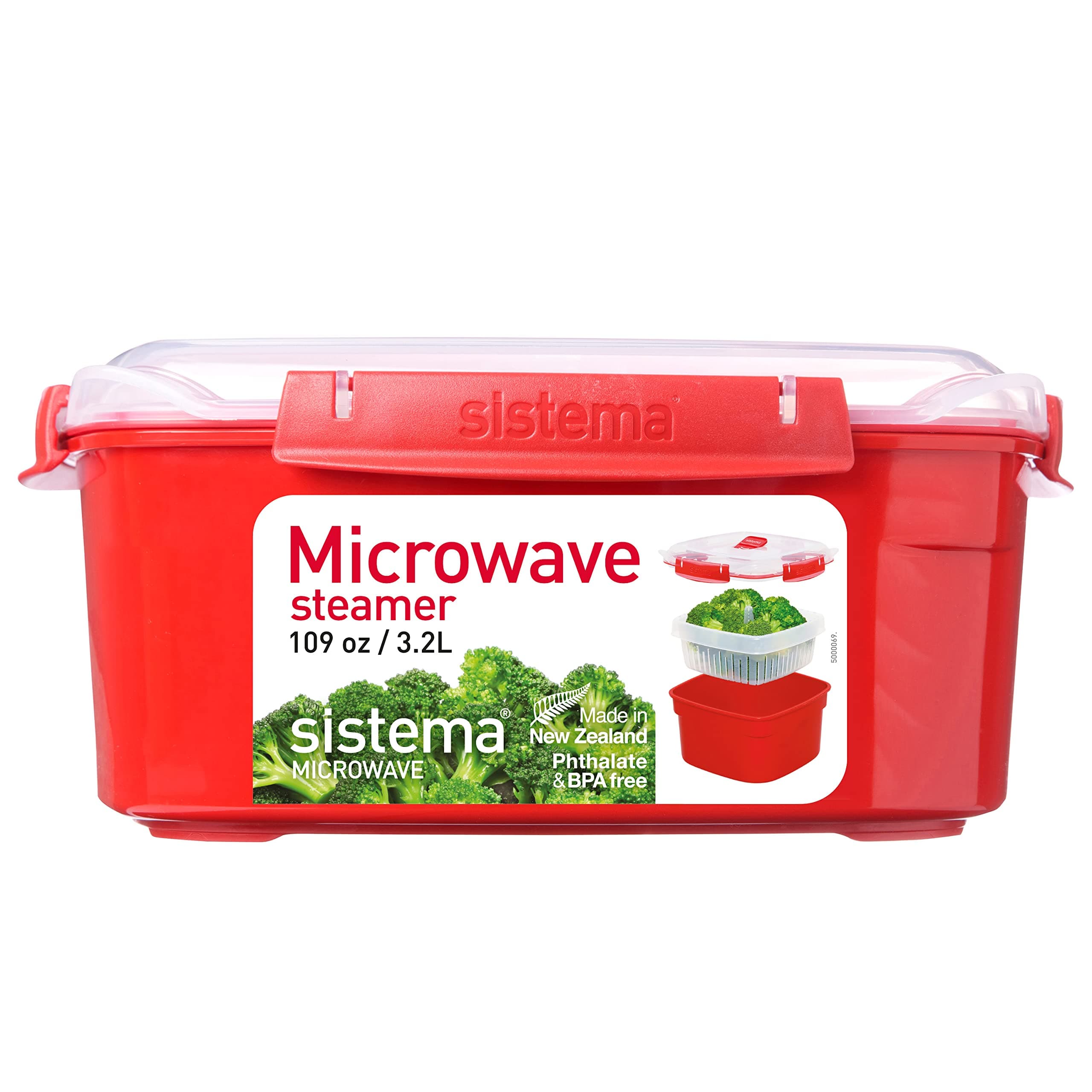 Sistema Heat & Eat Microwaveable Food Steamer with Removable Steamer Basket & Steam Release Vents, Large 3.2L Capacity, Dishwasher & Freezer-Safe, BPA-Free