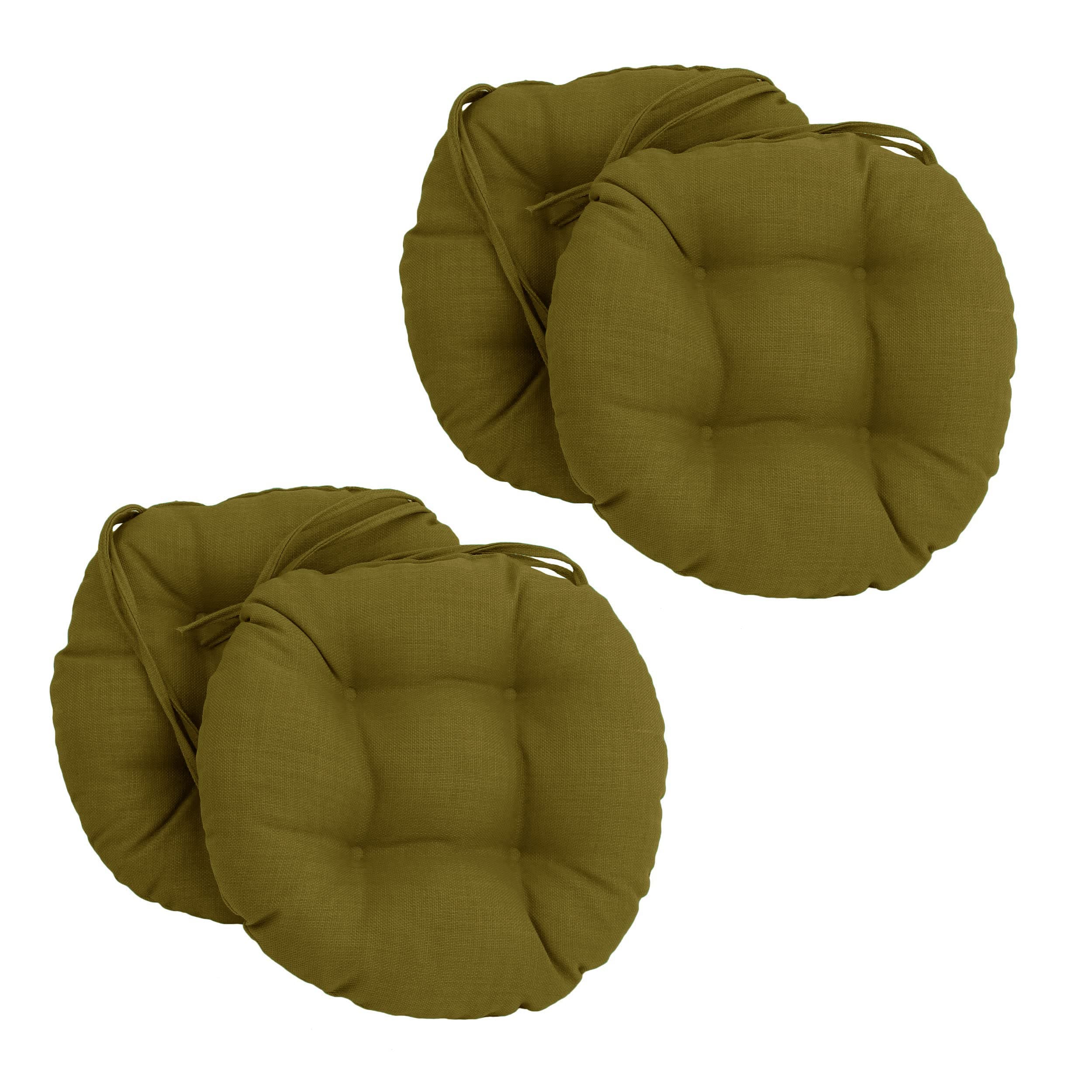 Blazing Needles Spun Polyester Solid Outdoor Round Tufted Chair Cushions Set, Set of 4, 16", Avocado