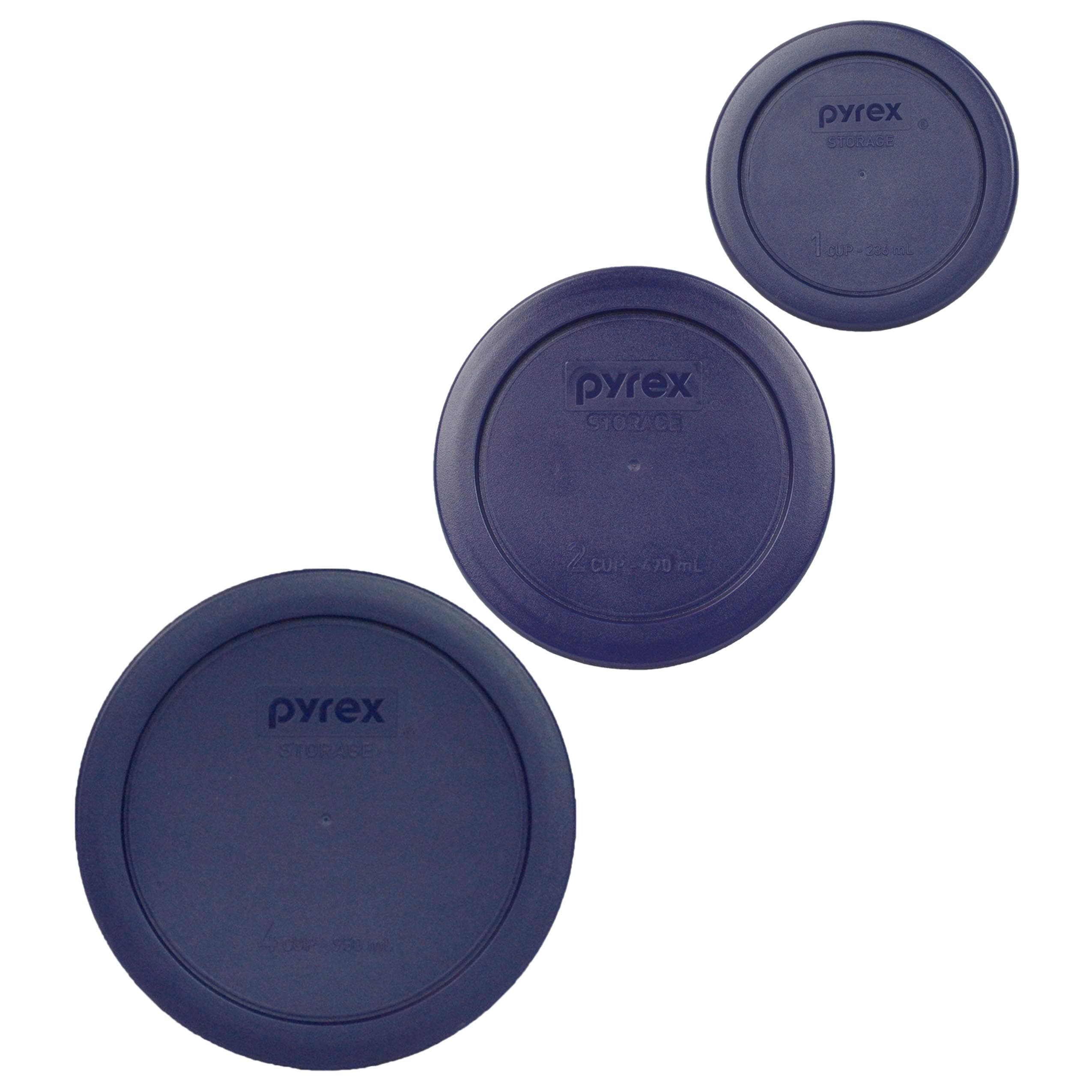 Pyrex 7200-PC 2-Cup, 7201-PC 4-Cup, 7202-PC 1-Cup Blue Lids - Made in USA