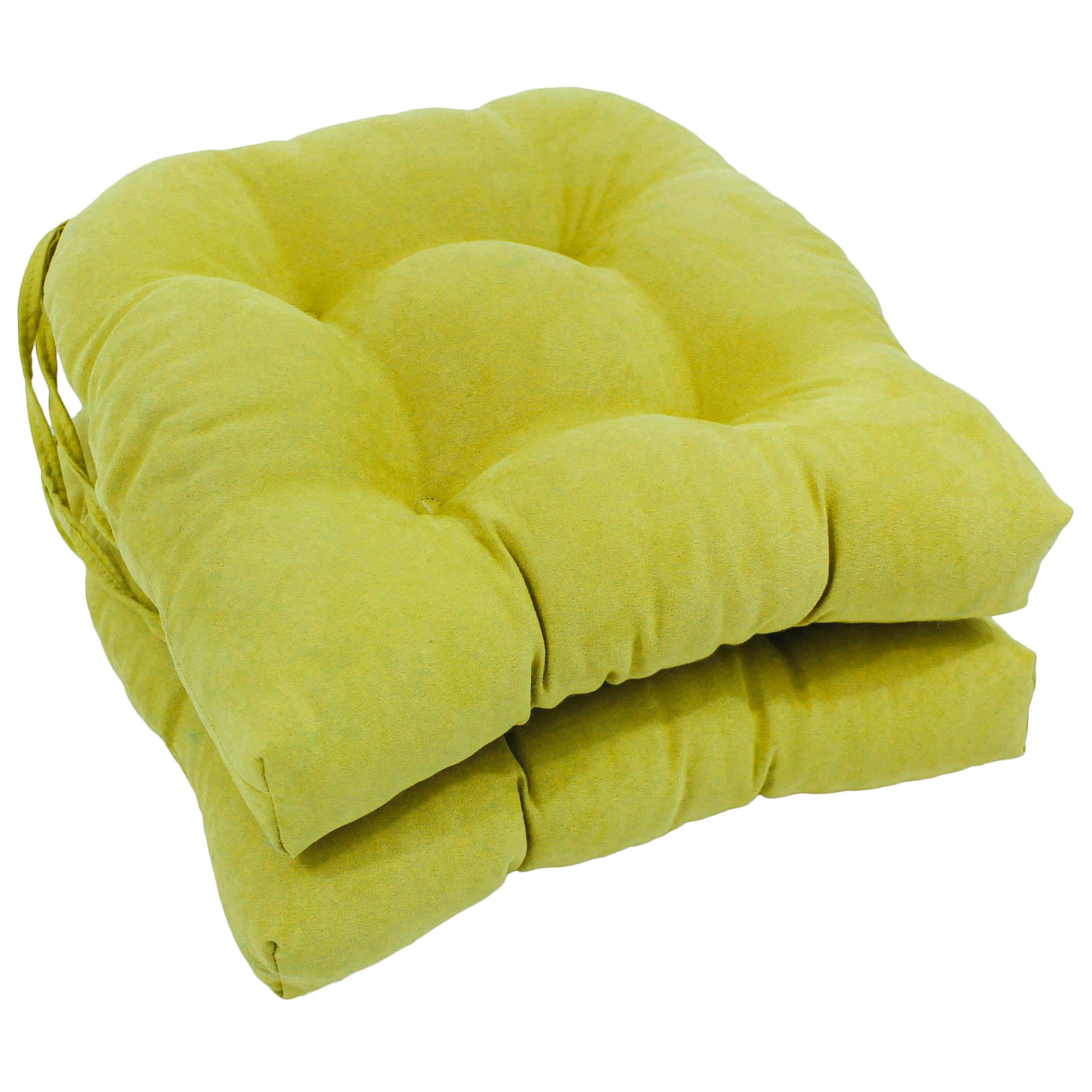 Blazing Needles Solid Microsuede U-Shaped Tufted Chair Cushions (Set of 2), 16", Mojito Lime
