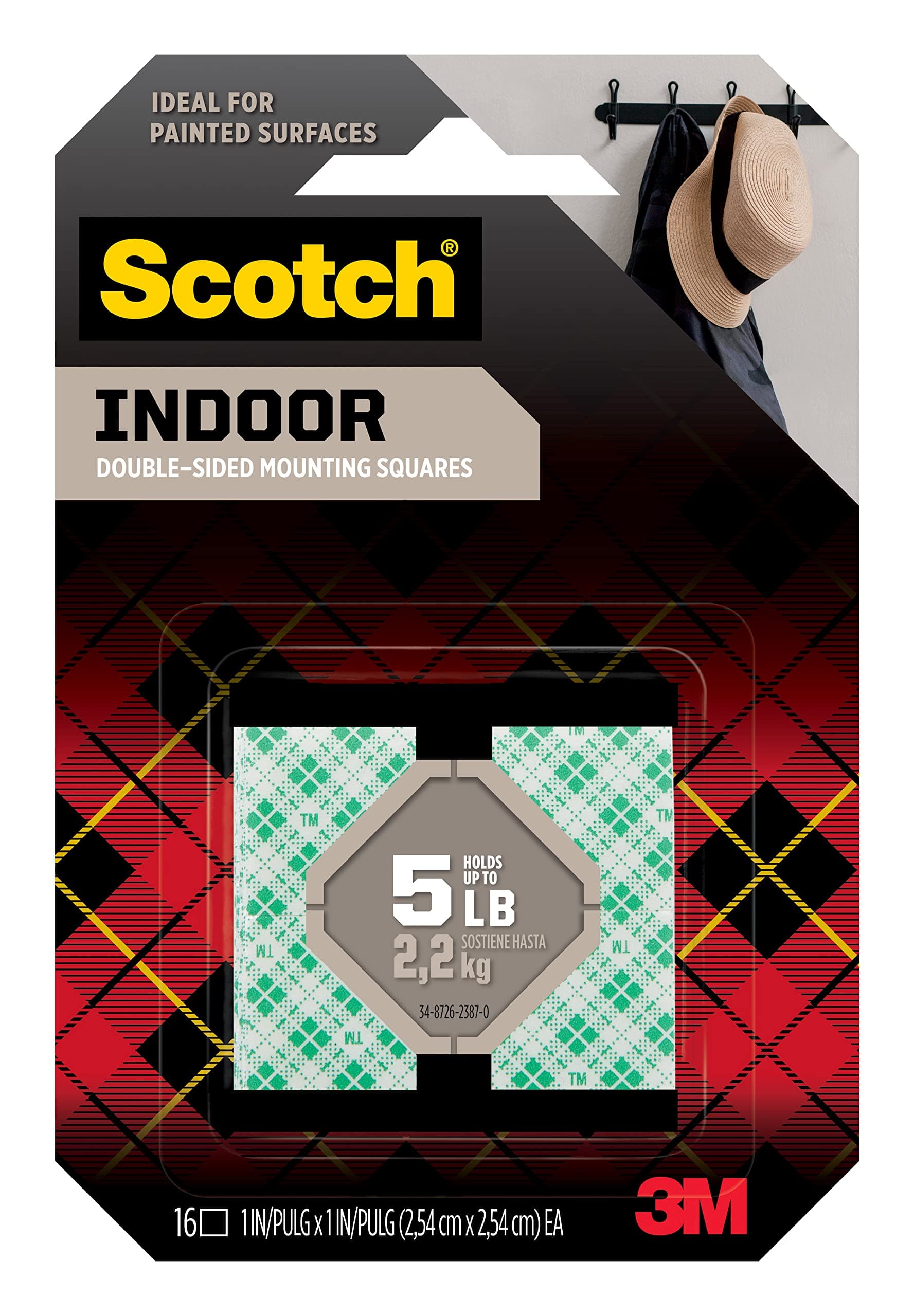 Scotch Permanent Mounting Squares, 1 in x 1 in, White Foam, Double-Sided, 16 Squares