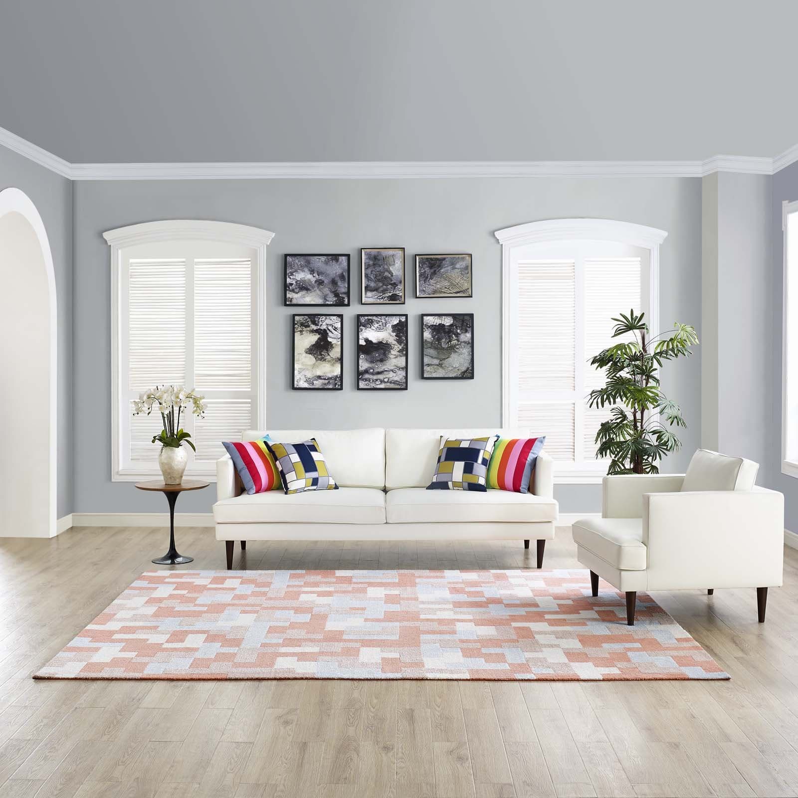 Modway Andela Interlocking Block Mosaic 8x10 Area Rug in Multicolored Coral and Light Blue