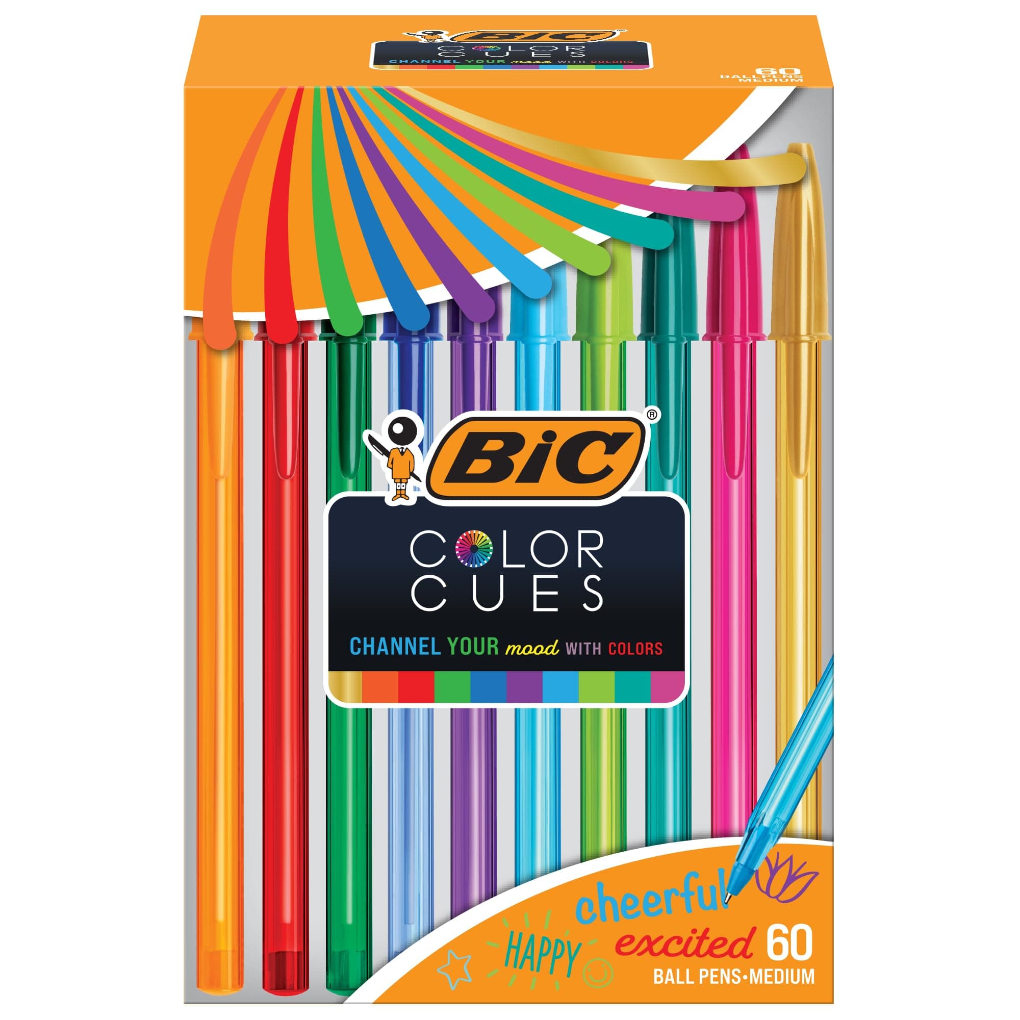 BIC Color Cues Pen Set, 60-Count Pack, Assorted Colors for School Supplies