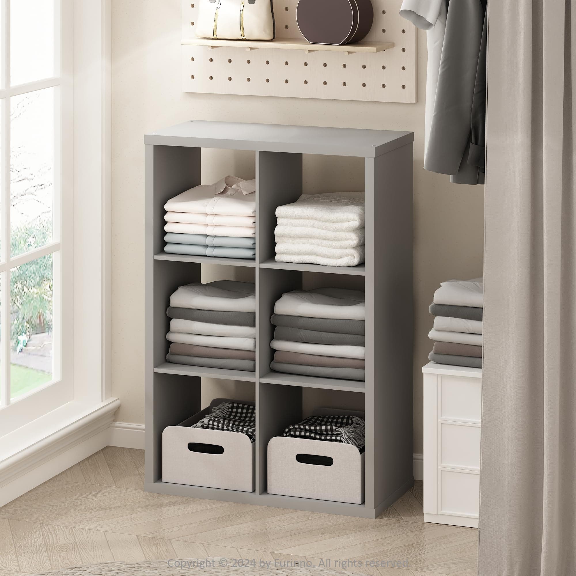 Furinno Cubic Extra Thick 6-Cube Closet Organizers and Storage, Light Grey