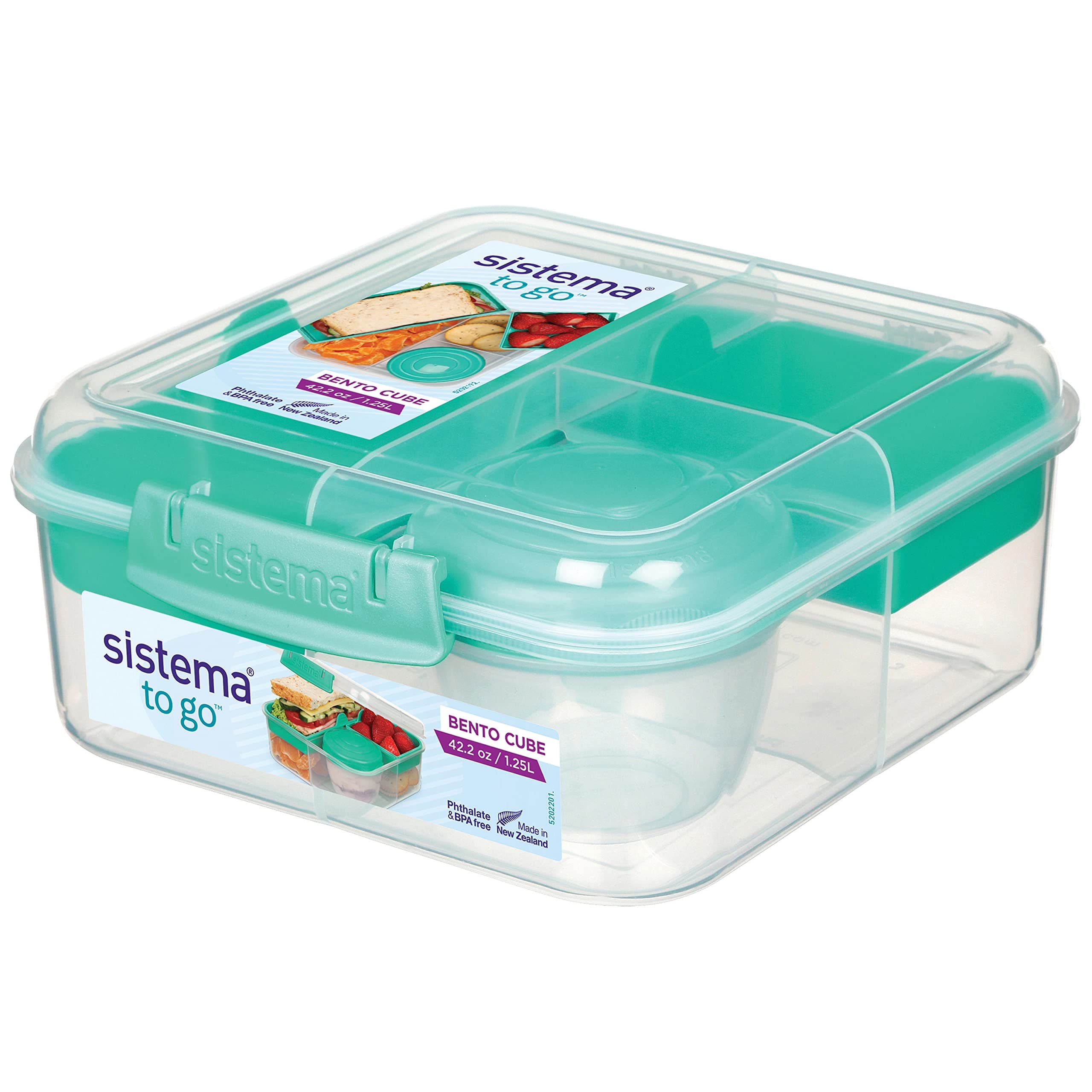 Sistema To Go Collection Bento Box Cube Plastic Lunch and Food Storage Container, 5.3 Cup, Multi-Compartment, Color Varies, BPA Free