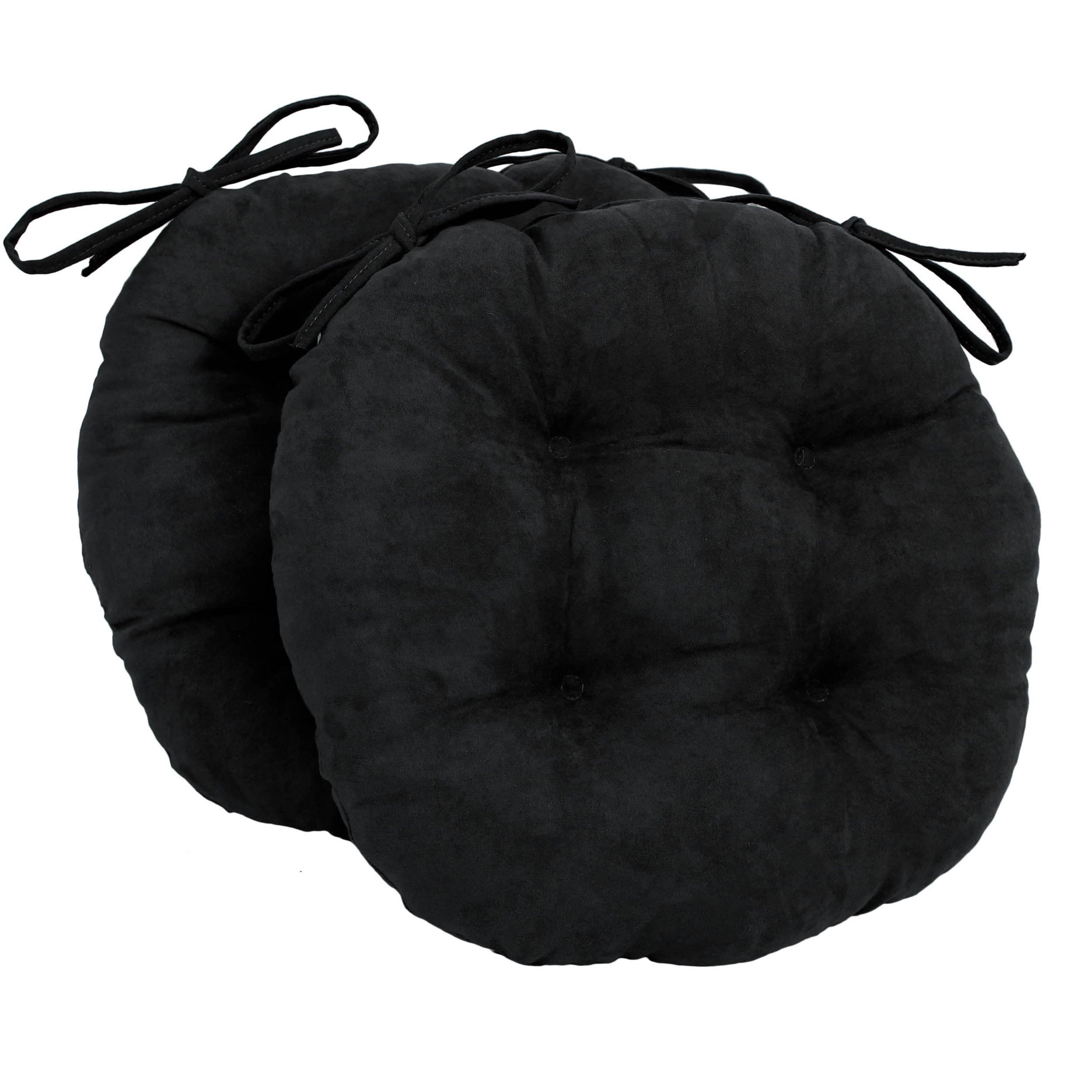 Blazing Needles 16-inch Microsuede Round Chair Cushion, 16" x 16", Black 2 Count