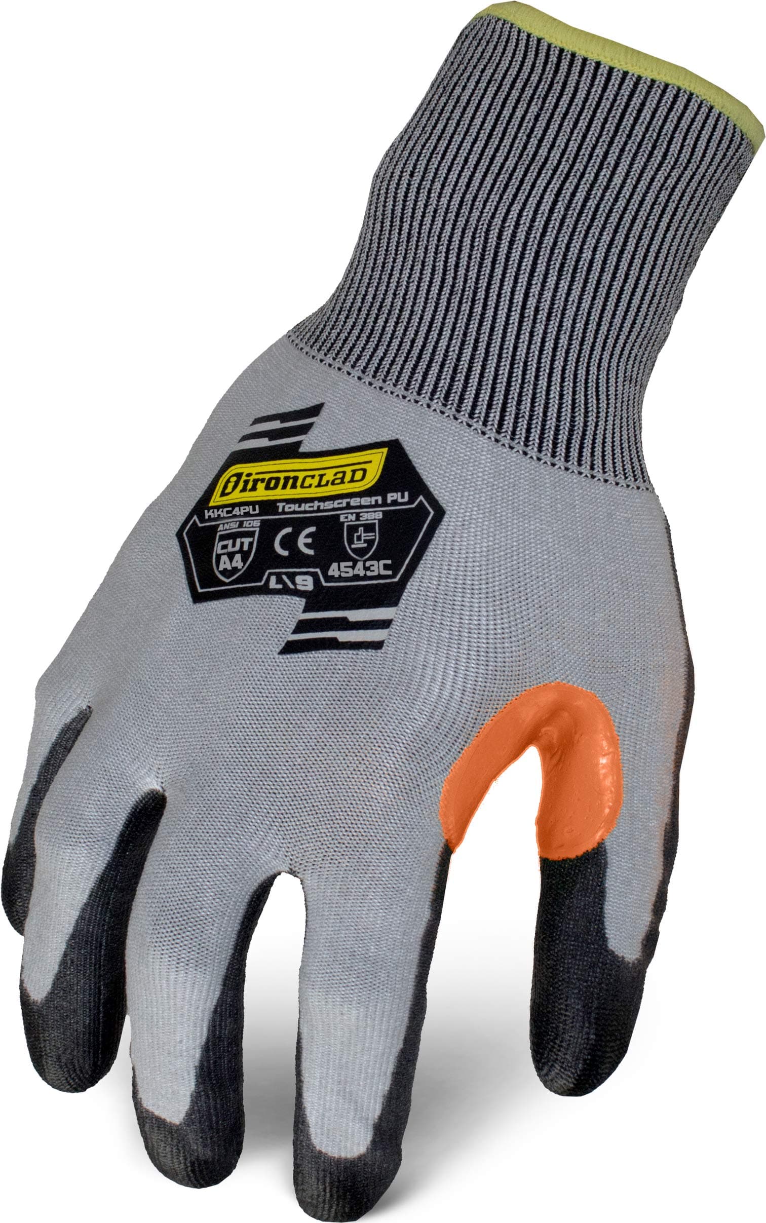 Ironclad Command Touchscreen Knit PU Glove; Touchscreen Infused Palm, A4 Cut Resistant, Polyurethane Palm Coating, Sized XS, S, M, L, XL, XXL