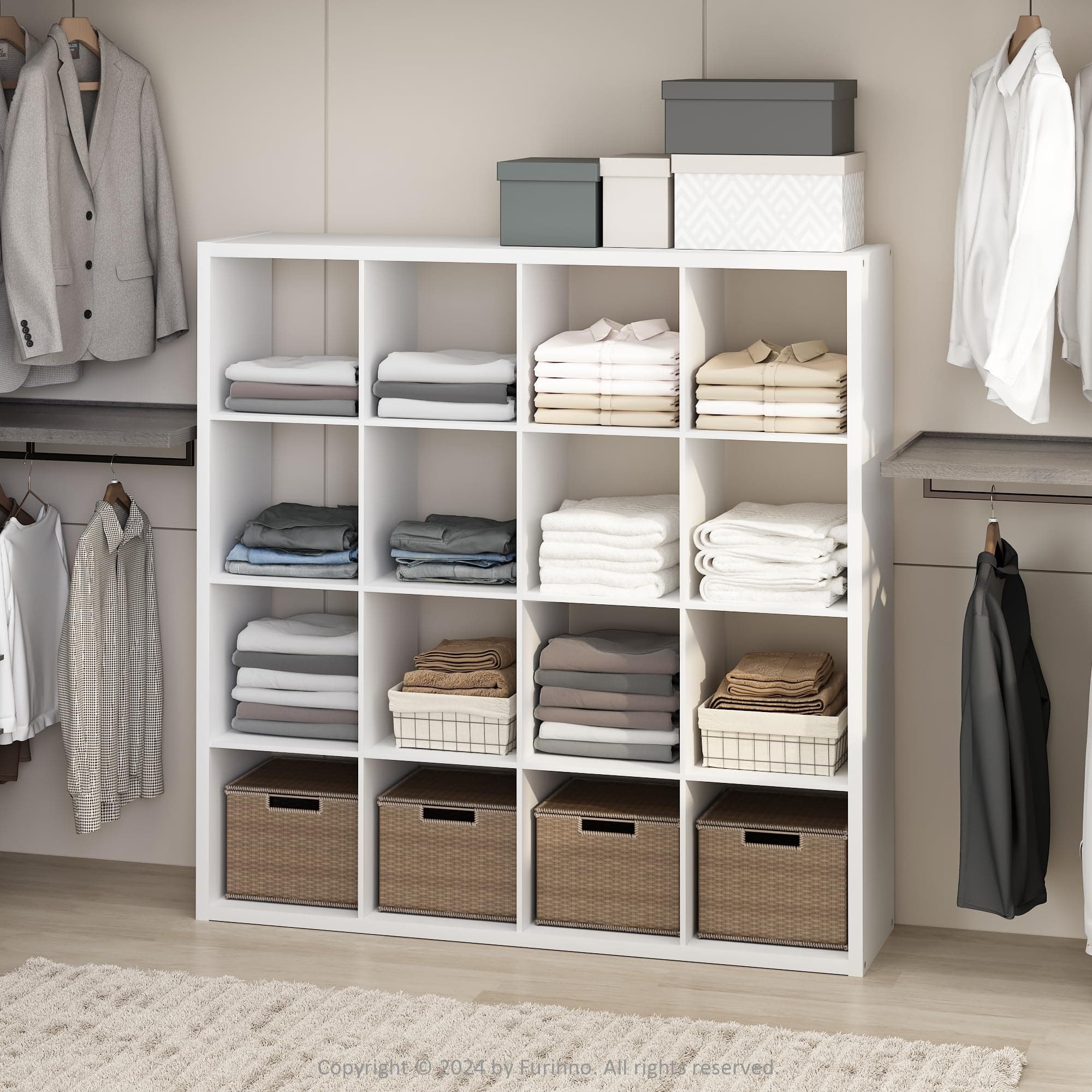 Furinno Cubic Extra Thick 16-Cube Closet Organizers and Storage, White