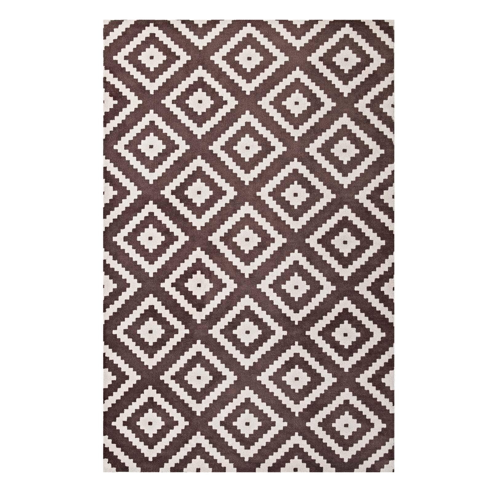 Modway Alika Abstract Diamond Trellis 8x10 Area Rug, Ivory and Brown