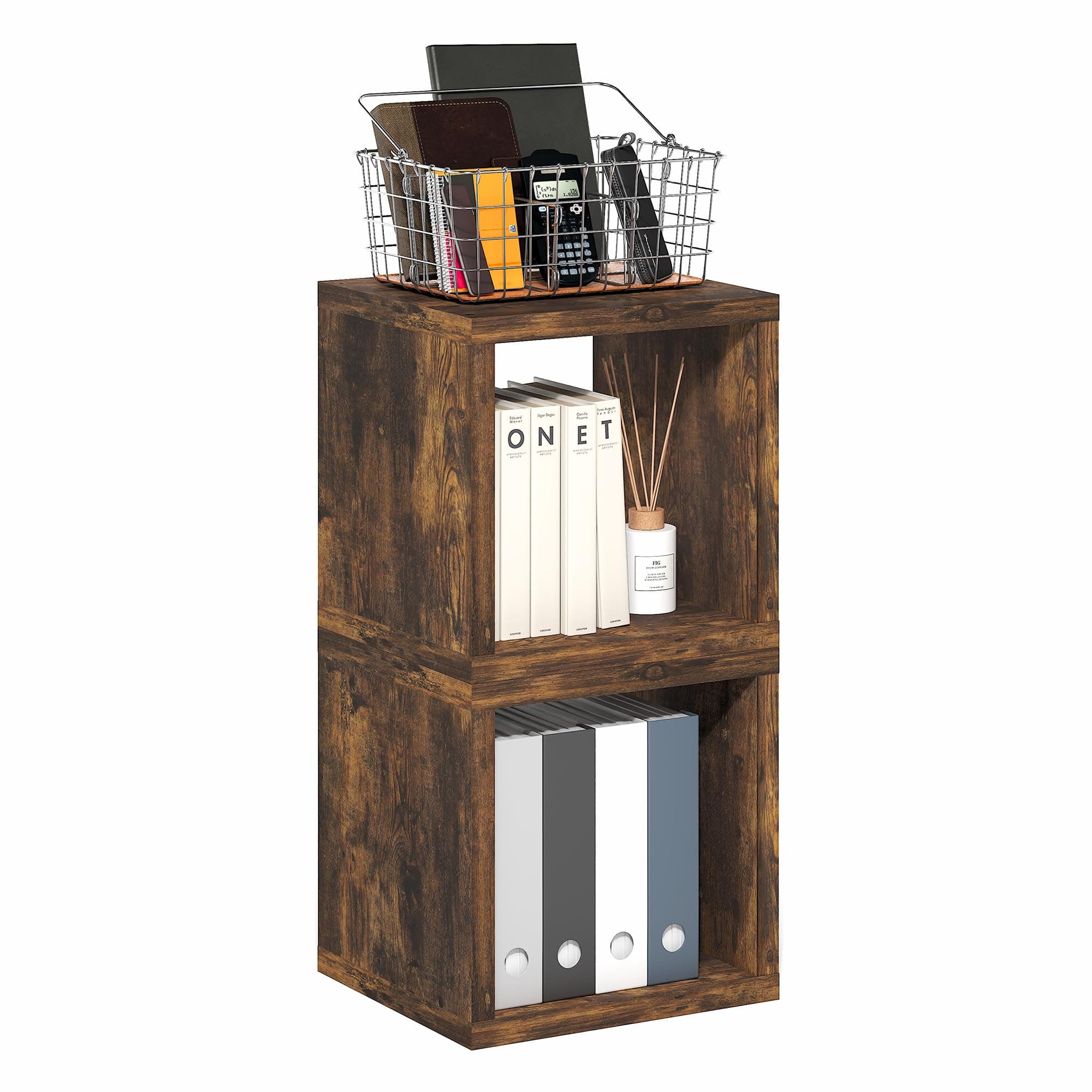 Furinno Cubicle Book Shelf, Set of 2 Stackable Bookshelf, Cube Storage Organizer Bookcase with Open Back, Extra Thick, 15.8 x 15.8 x 14.6, for Living Room, Bedroom, Home Office, Amber Pine