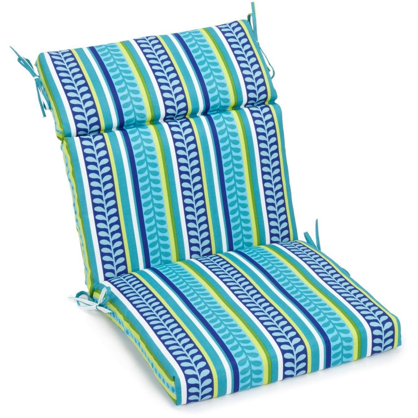 Blazing Needles Spun Polyester Patterned Outdoor Squared Seat/Back Chair Cushion, 20" x 42", Pike Azure
