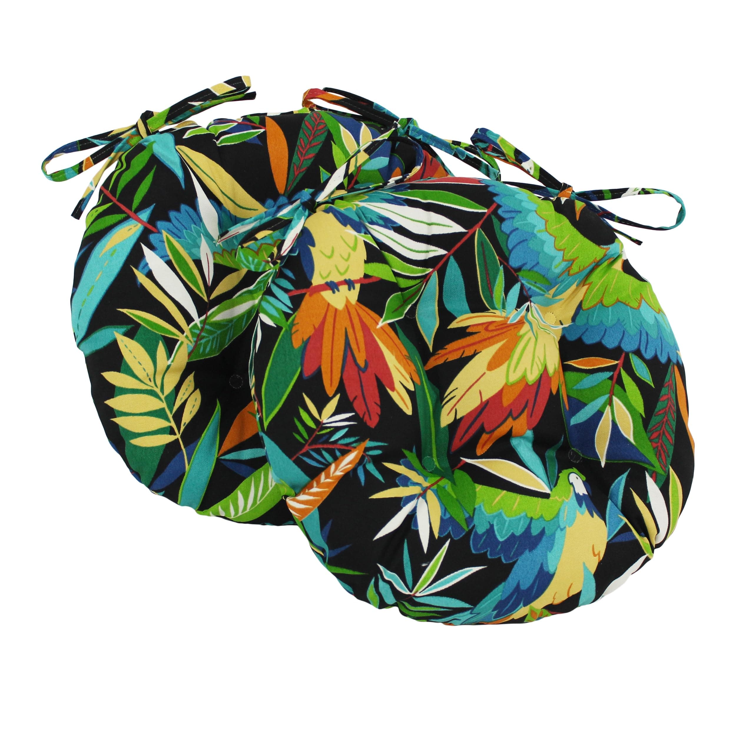 Blazing Needles Spun Polyester Patterned Outdoor Round Tufted Chair Cushions Set, Set of 2, 16", Tucuman Ebony