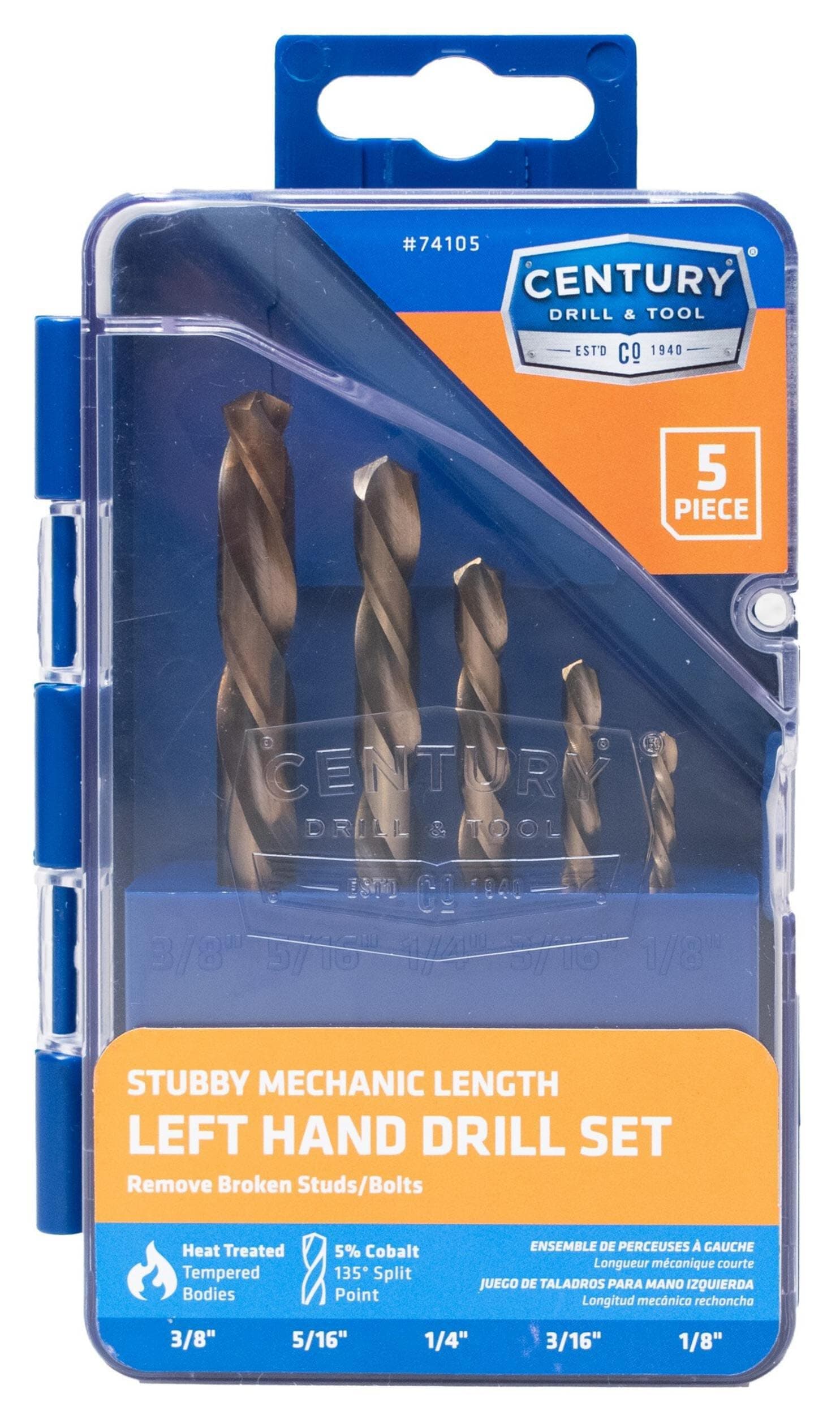 Century Drill & Tool, 74105, Left Hand Drill, Split Point Tips, Precise Drilling