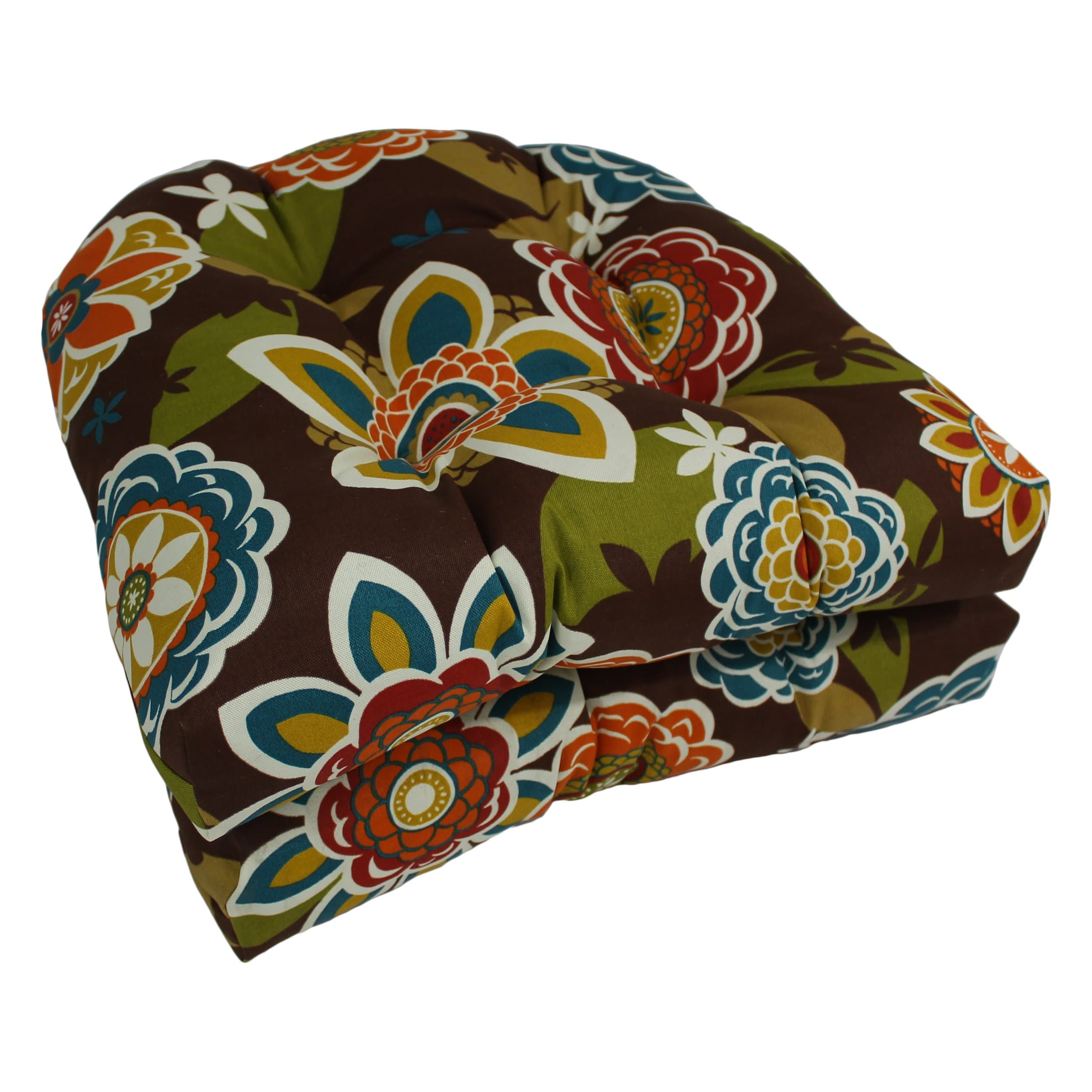 Blazing Needles Outdoor Rounded Back Chair Cushion,Annie Chocolate, 19" x 19" 2 Count