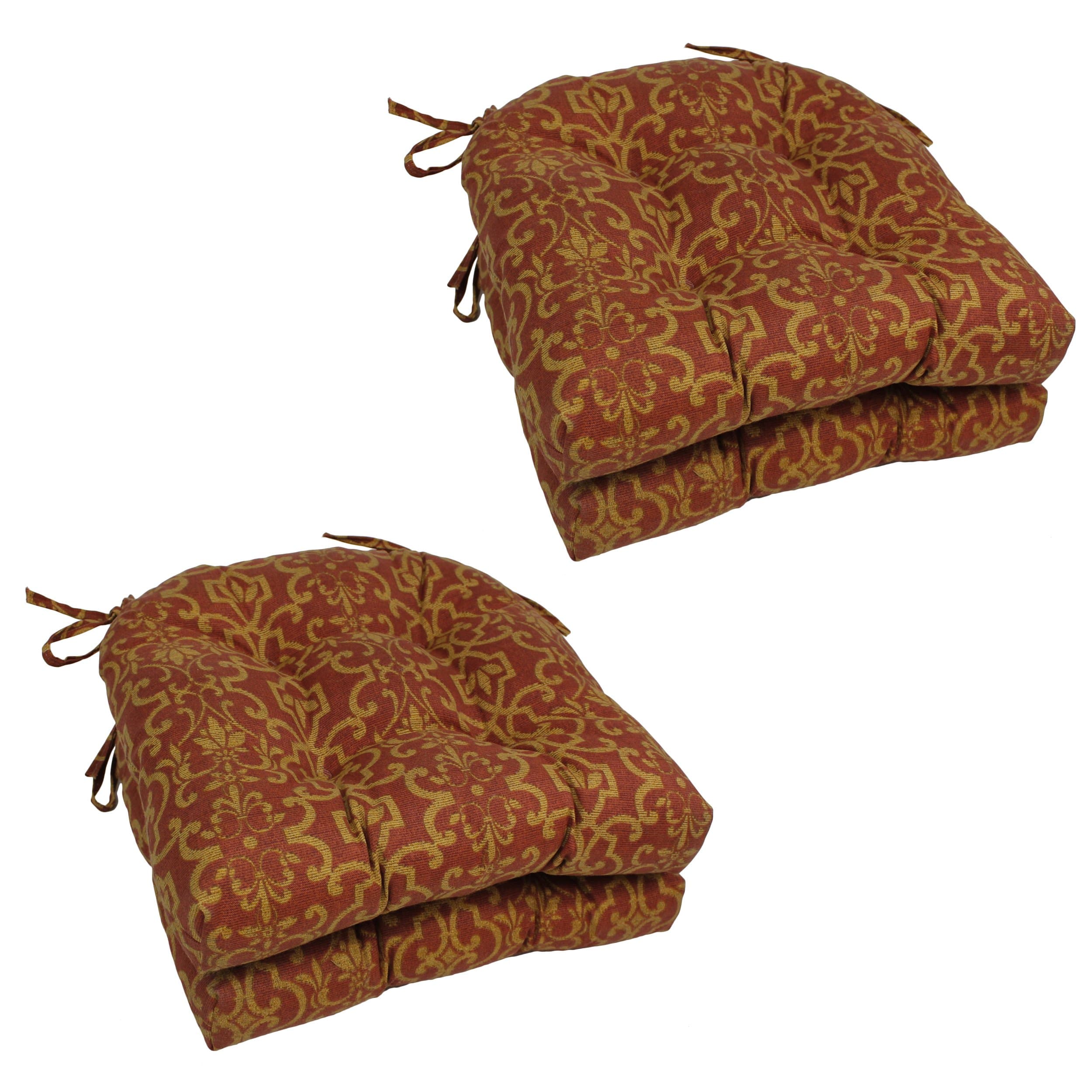 Blazing Needles Spun Polyester Patterned Outdoor U-Shaped Tufted Chair Cushions Set, Set of 4, 16", Vanya Paprika