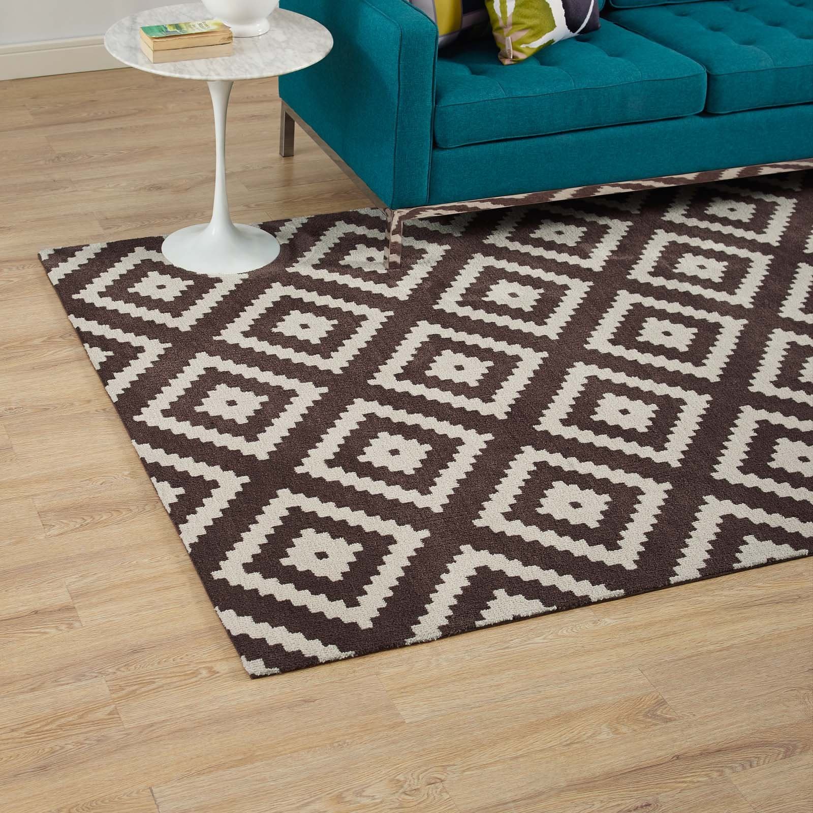 Modway Alika Abstract Diamond Trellis 5x8 Area Rug, Ivory and Brown