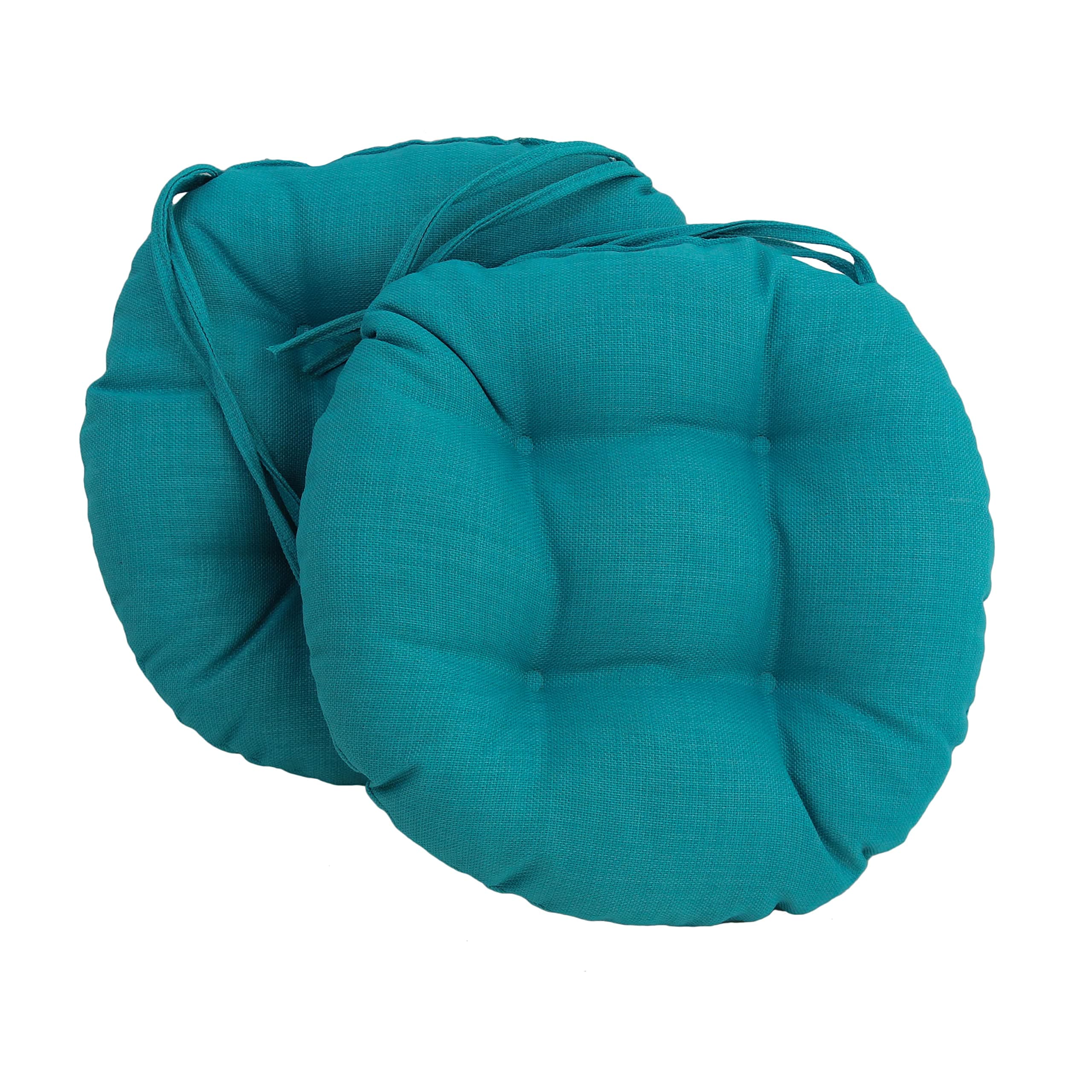 Blazing Needles Spun Polyester Solid Outdoor Round Tufted Chair Cushions Set, Set of 2, 16", Aqua Blue