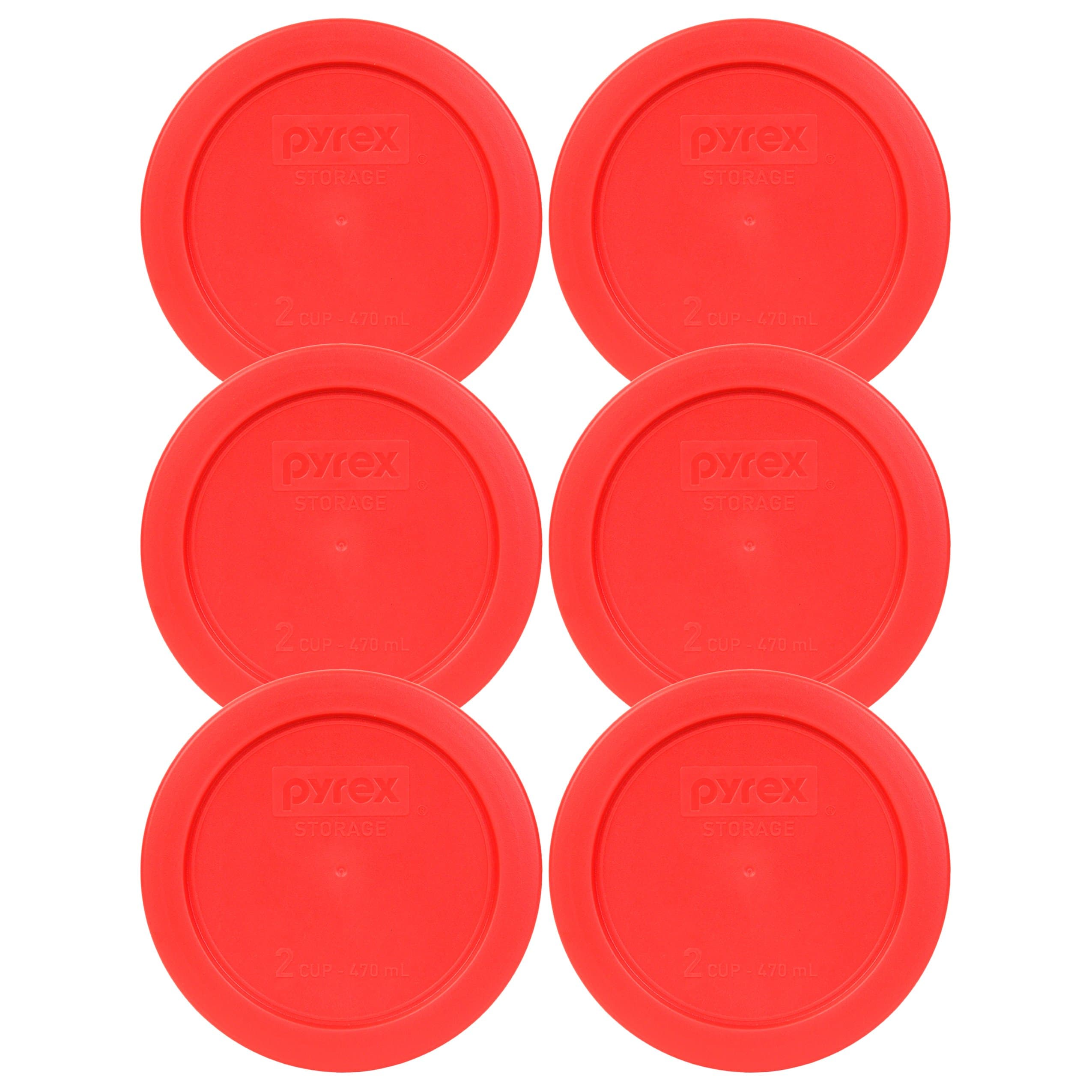 Pyrex 7200-PC 2-Cup Red Food Storage Lid (6-Pack) - Made in USA