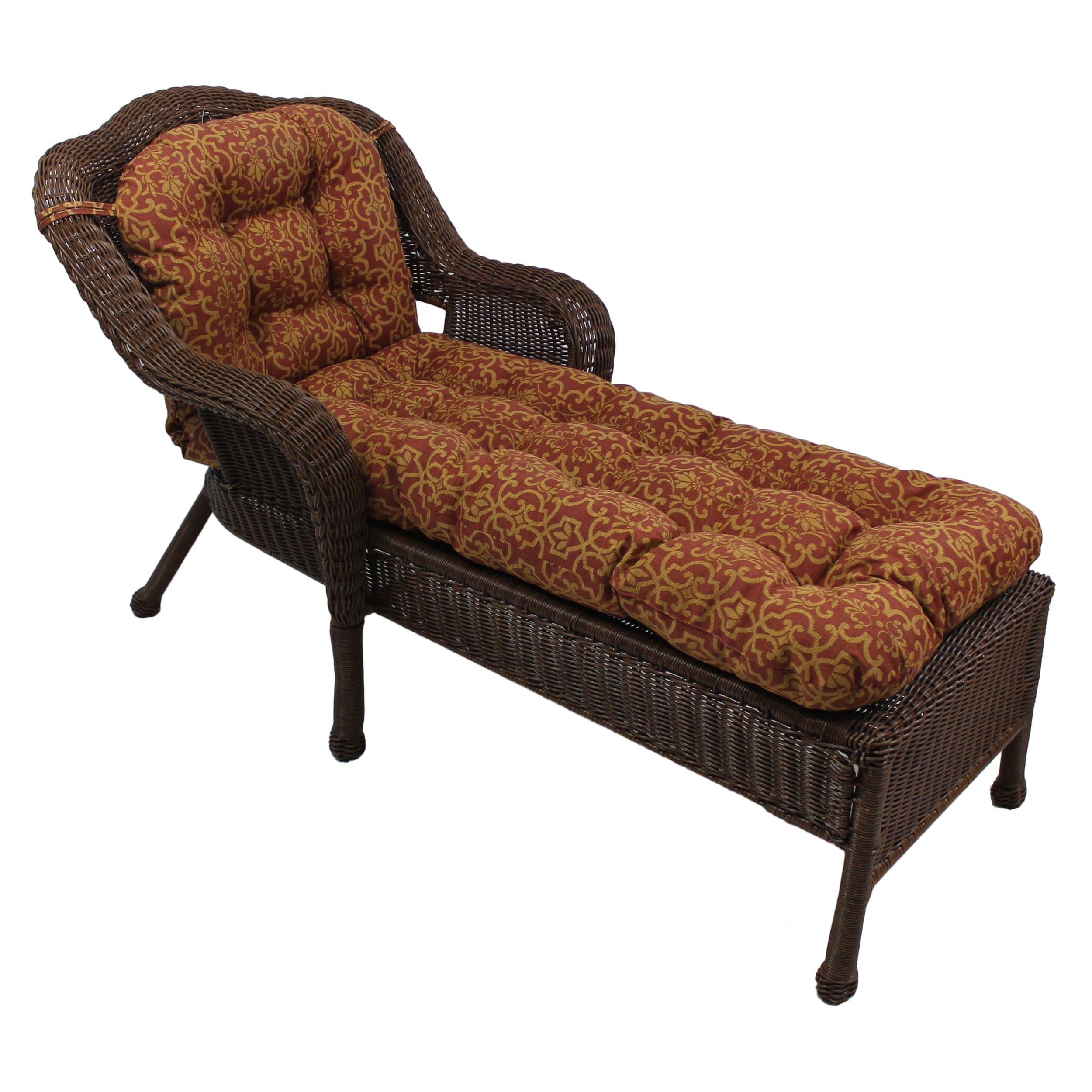 Blazing Needles U-Shaped Outdoor Patterned Spun Polyester Tufted Chaise Lounge Cushion, 74" x 19", Vanya Paprika
