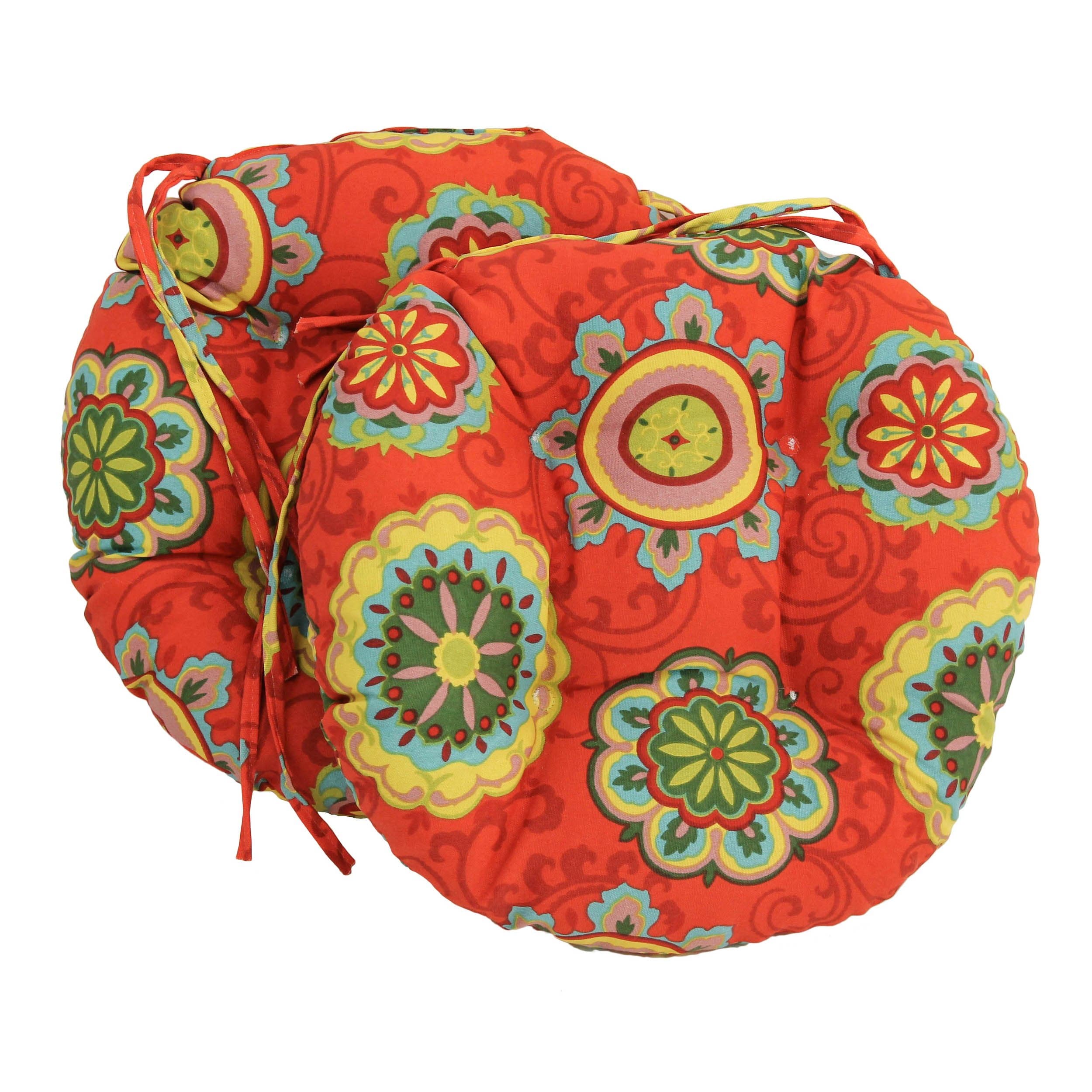 Blazing Needles Spun Polyester Patterned Outdoor Round Tufted Chair Cushions Set, Set of 2, 16", Farrington Terrace Grenadine
