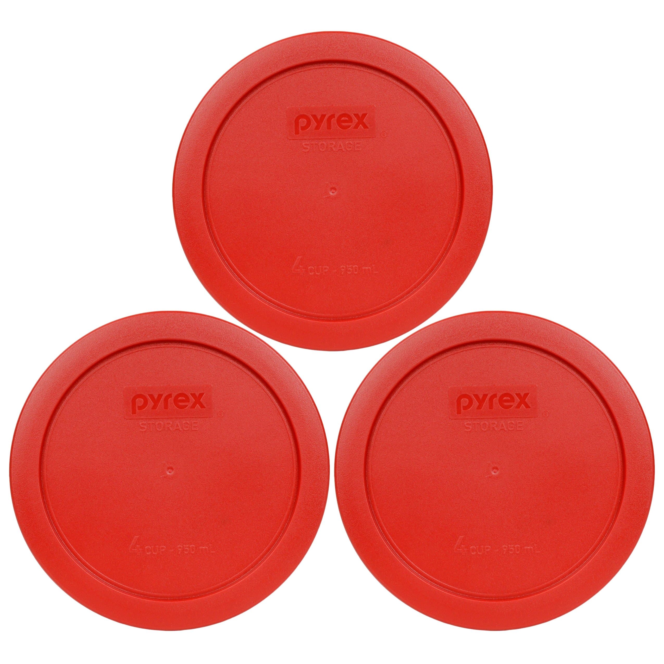 Pyrex 7201-PC (4-Cup) Poppy Red Food Storage Lids (3-Pack) - Made in USA